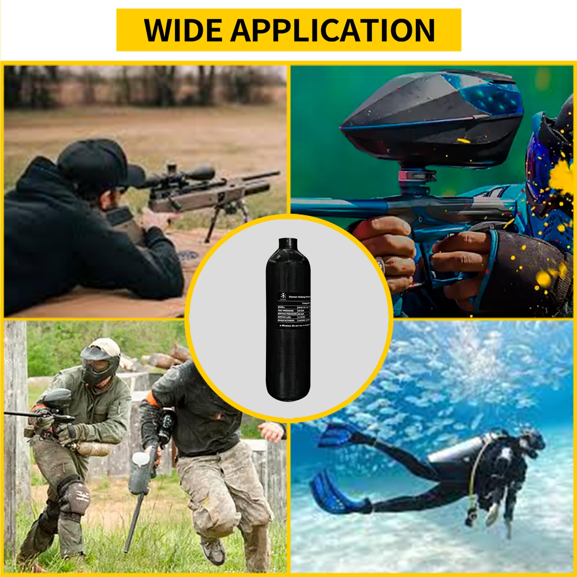 TUXING 1.1L 4500Psi Carbon Fiber PCP Air Tank - 67Cu HPA Scuba Diving Bottle for Air Rifles (M18x1.5 Thread) | Perfect for Paintball, Diving & Outdoor Shooting Sports