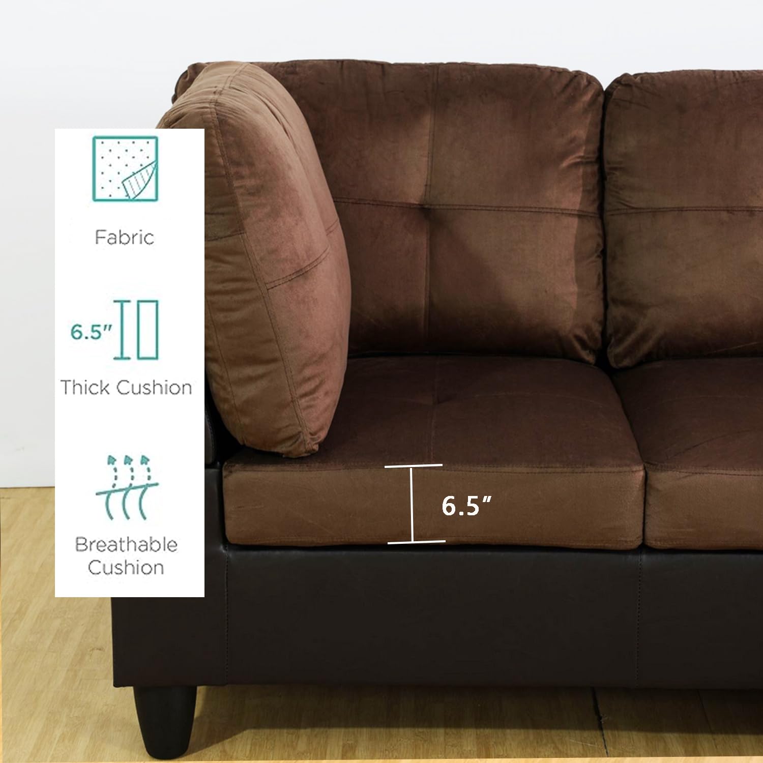 Ainehome 2-Piece L-Shaped Sectional Sofa Set with Chaise - Soft Microfabric Upholstery, Right-Hand Facing in Chocolate Brown - Perfect for Small Spaces, Apartments & Cozy Living Room Furniture