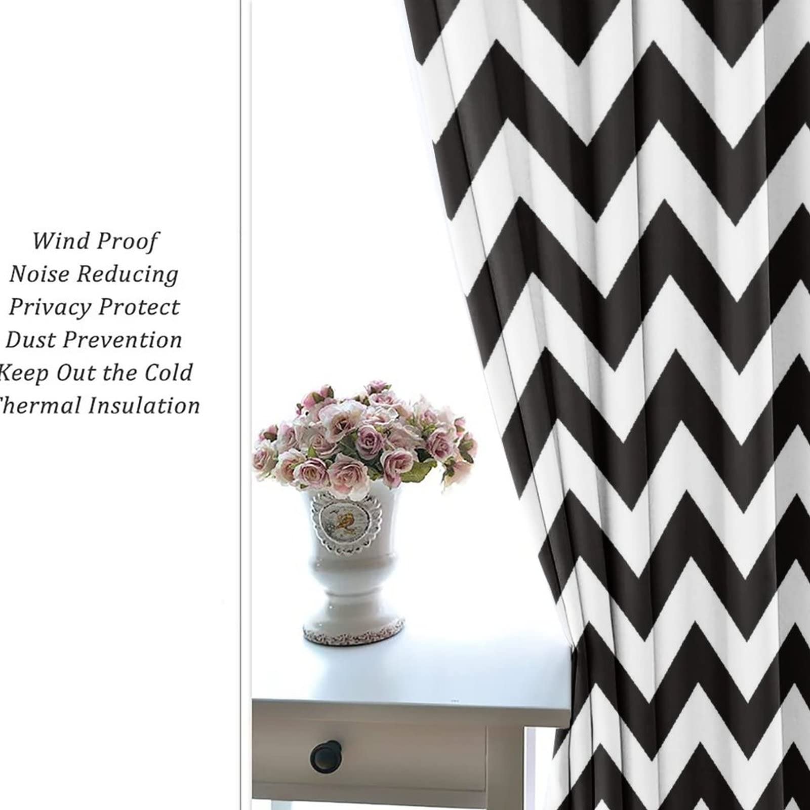Black & White Chevron Blackout Curtains - Thermal Insulated Room Darkening Grommet Panels for Bedroom & Living Room (2 Panels, 63