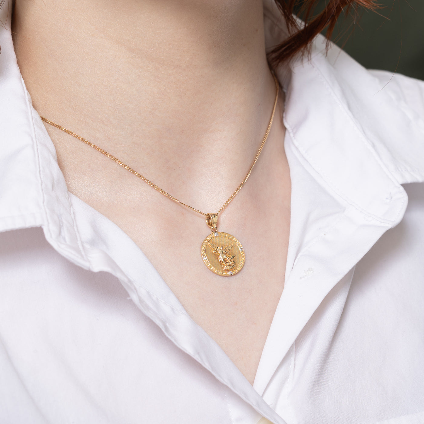 0.02ctw Diamond St. Michael Pendant Necklace - Elegant Religious Jewelry for Women - Perfect for Gifts, Baptism, First Communion & Everyday Wear