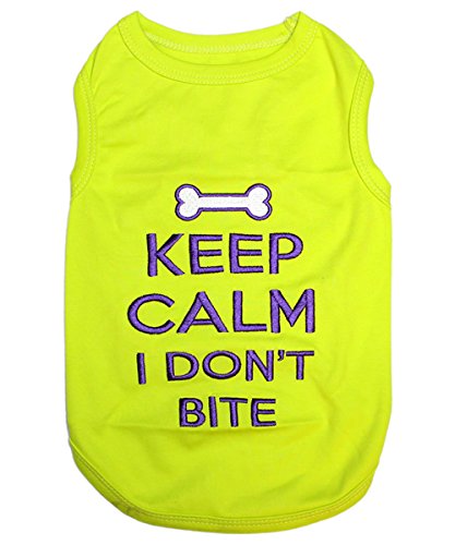 Parisian Pet Dog T-Shirt - Embroidered 'Keep Calm I Don't Bite' Sleeveless Dog Shirt - Breathable Lightweight Summer Dog Clothes for Medium Dogs - Machine Washable Dog Tee - Perfect for Walks, Park Visits & Outdoor Adventures