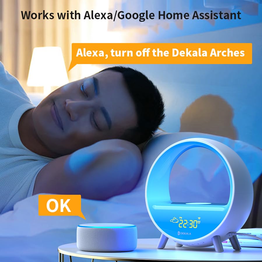 Dekala Sunrise Alarm Clock with 15W Fast Wireless Charging, Sunset Simulation & White Noise Sound Machine, Smart Ambient Lamp with Gradual Sunrise, WiFi & Touch Control - Perfect for Bedroom, Office, Meditation & Relaxation