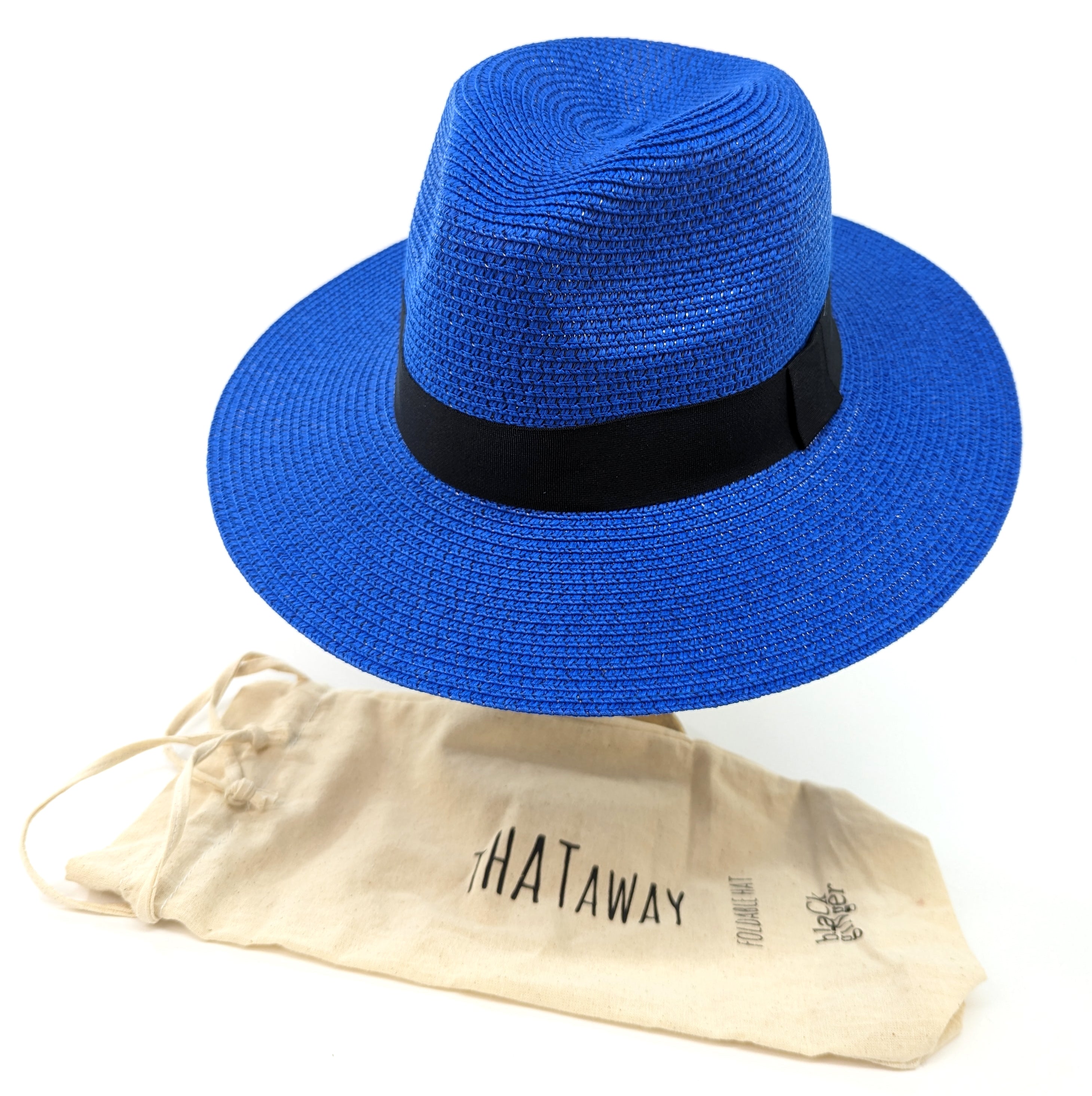 Foldable Panama Style Sun Hat for Women & Men - UPF 50+ UV Protection, Wide Brim Travel Hat in Deep Blue & Black (57cm) - Perfect for Beach, Hiking, and Outdoor Adventures