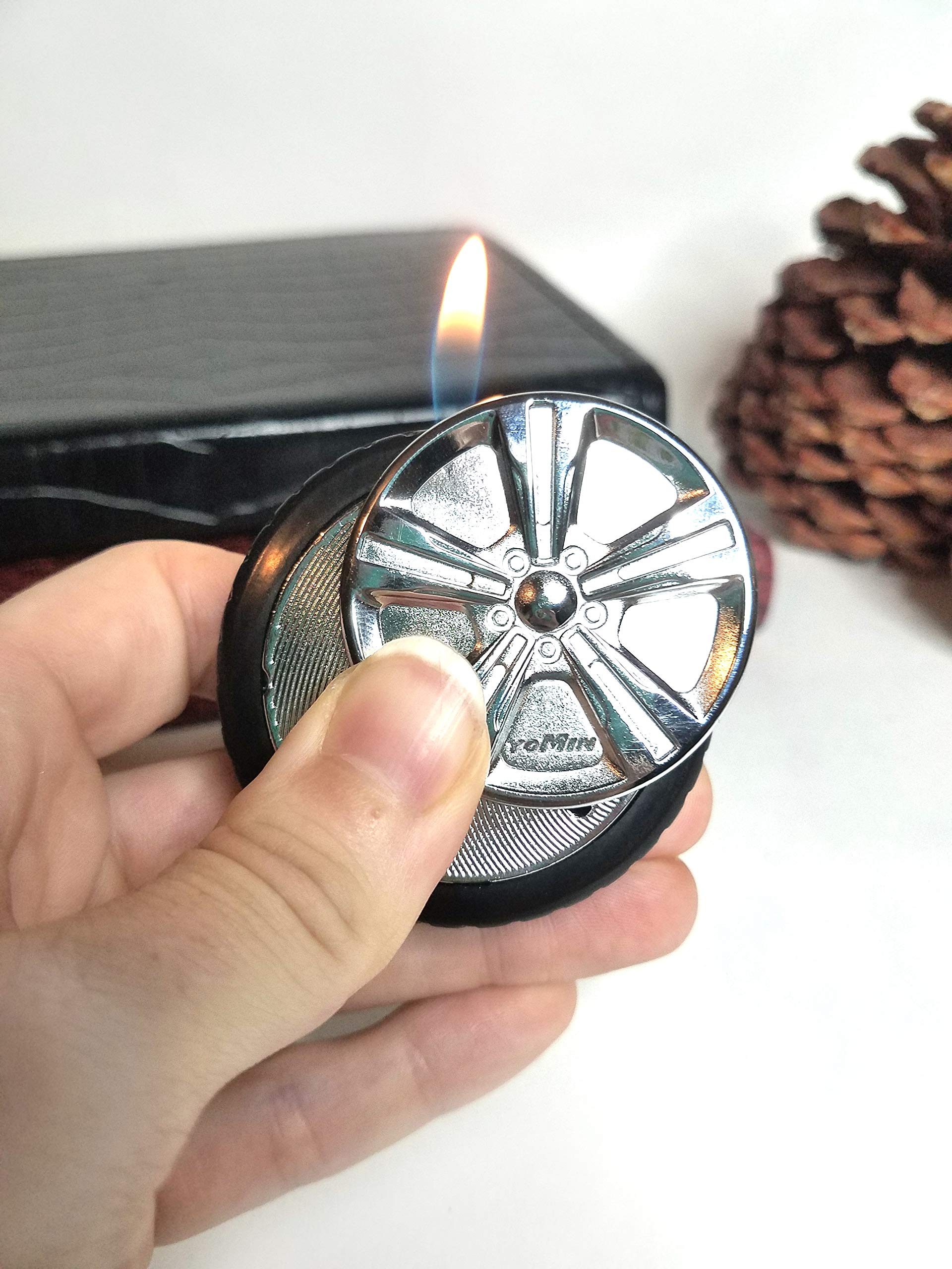 Collectible Tire Shaped Butane Lighter - Refillable Truck Lighter for Camping & Gifts (Silver)