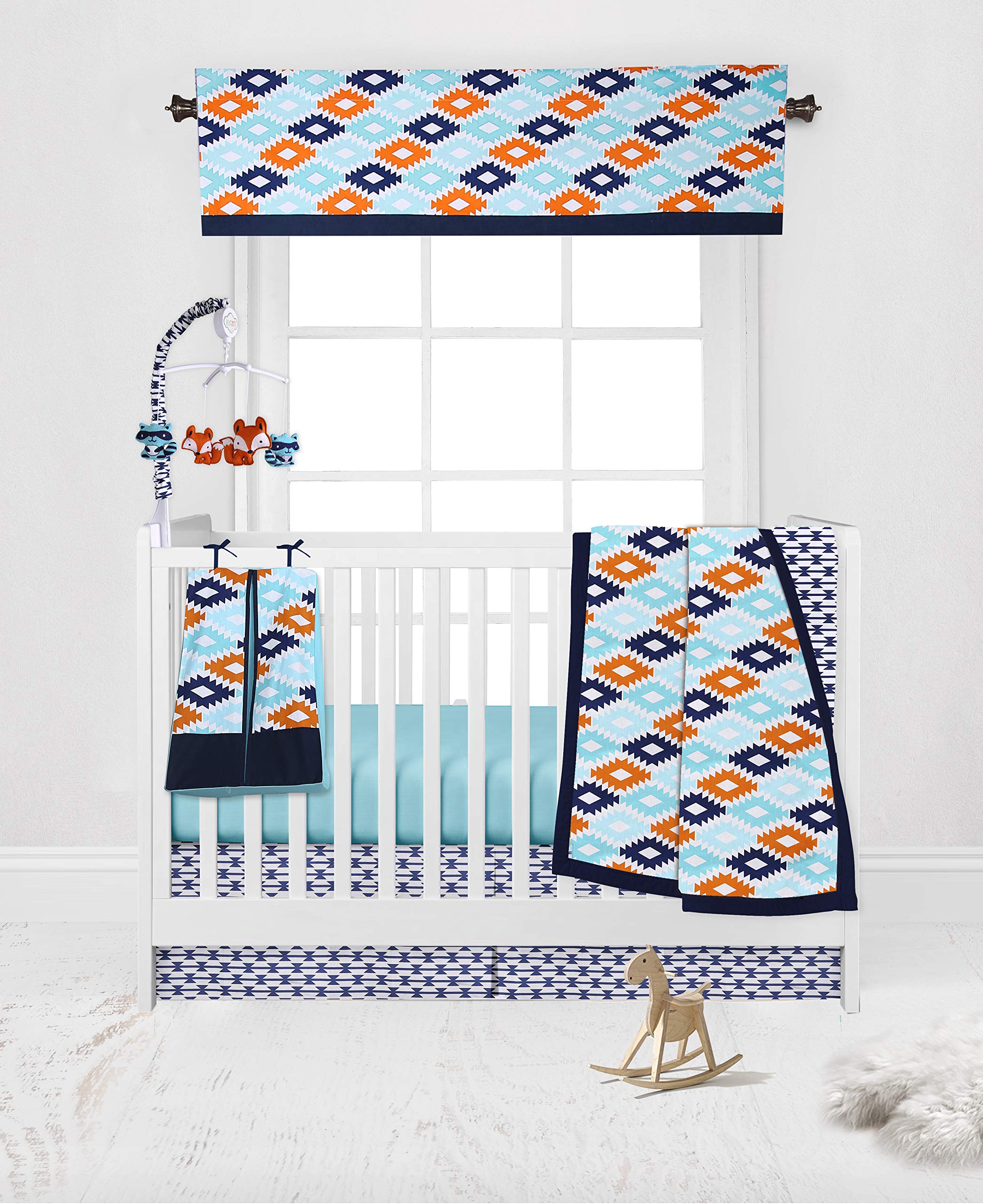 Bacati Liam Aztec Aqua Orange Navy 10-Piece Crib Set with 2 Crib Sheets - Soft Baby Bedding for Nursery, Boys & Girls Room Decor, Complete Crib Set for Newborns & Toddlers