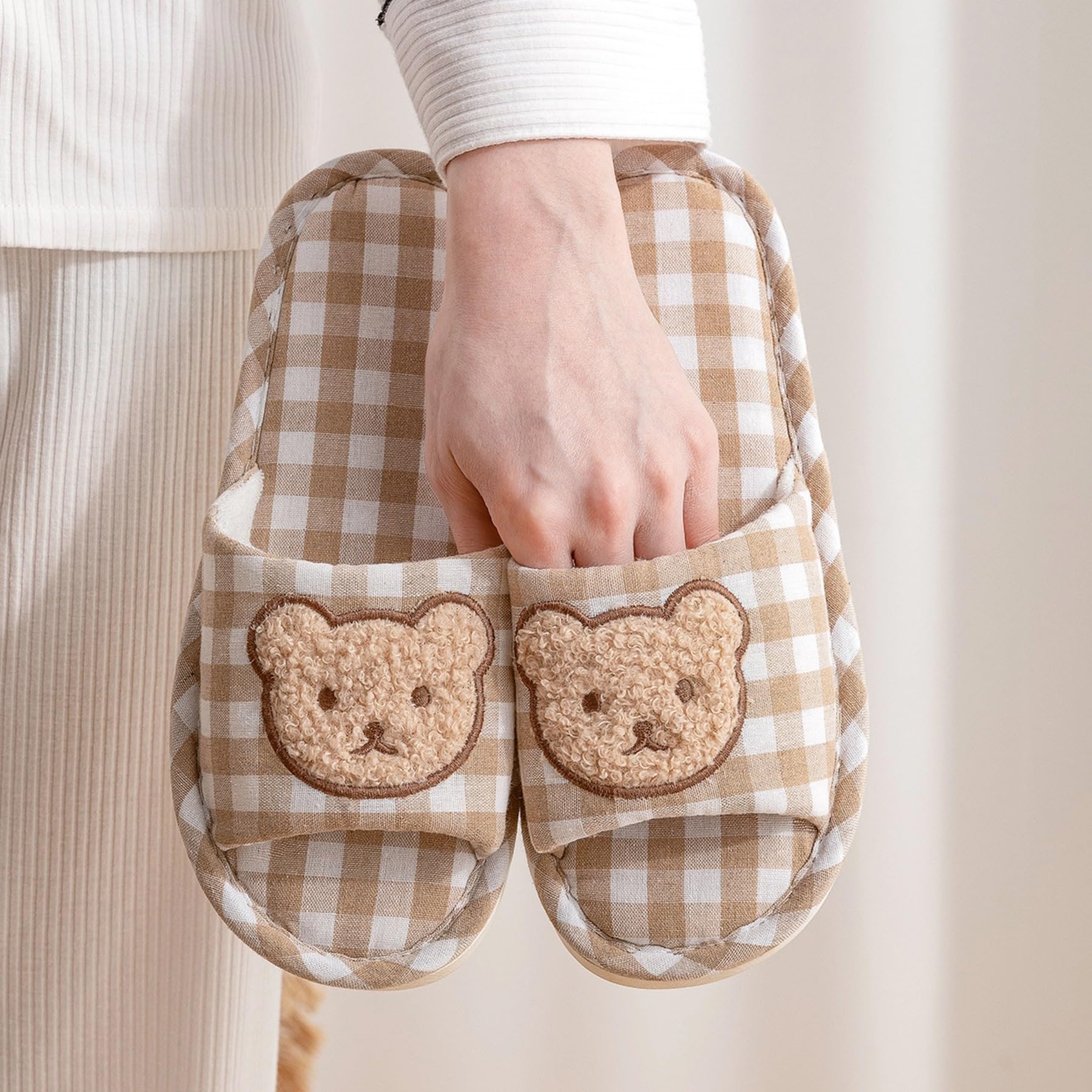 Women's Bear Slippers - Cozy Fuzzy Plush Indoor Slides for Winter | Non-Slip Open Toe House Shoes | Warm & Comfortable Home Slippers for Women | Perfect for Lounging, Bedroom Wear & Relaxing at Home
