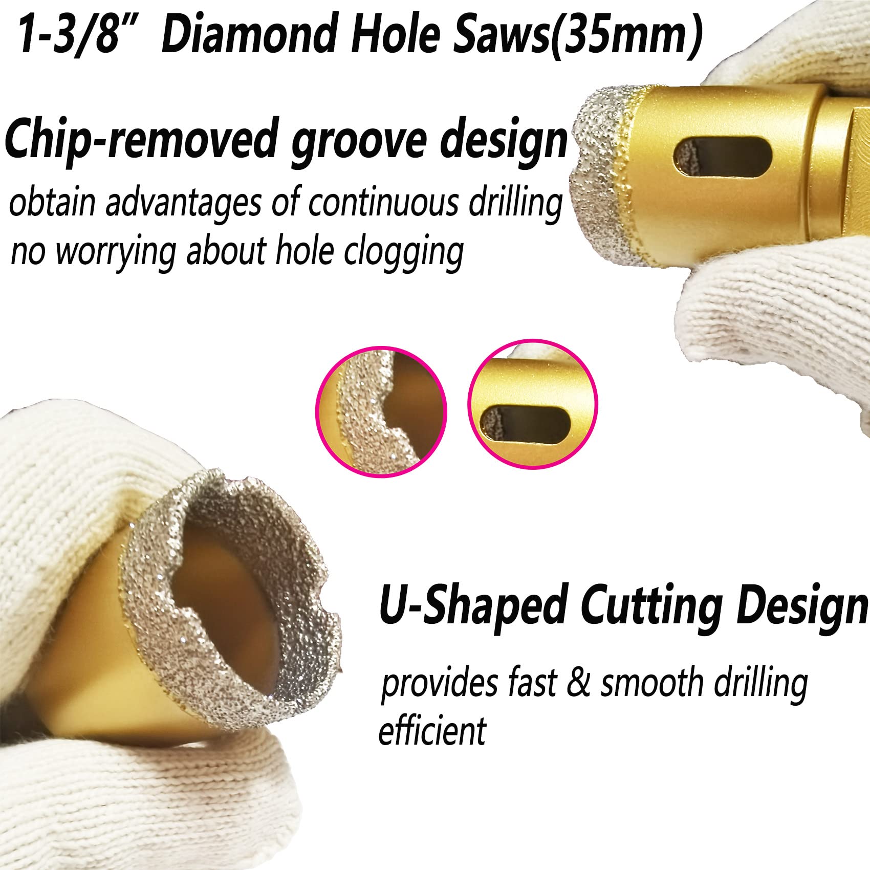 10-Piece Diamond Hole Saw Set for Dry/Wet Drilling - Porcelain, Tile, Ceramic, Marble, Brick & Granite - Core Drill Bits Kit (6/8/10/12/16/20/25/35/55/68mm) - Perfect for Angle Grinder & Professional Tile Installation
