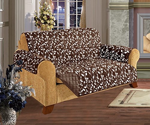 Premium Quilted Furniture Protector for Pets & Kids - Ultra Soft Microfiber (Egyptian Cotton Feel) - Chocolate Love Seat Leaf Pattern - Perfect for Sofas, Couches & Recliners - Pet Hair & Spill Resistant
