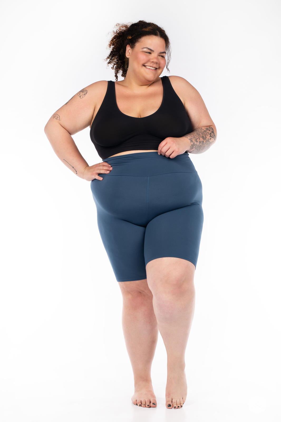 Seaport Blue High Waisted Biker Shorts for Women - Yoga, Workout & Running - Comfortable & Stretchy Cycling Shorts for Fitness & Lounge Wear
