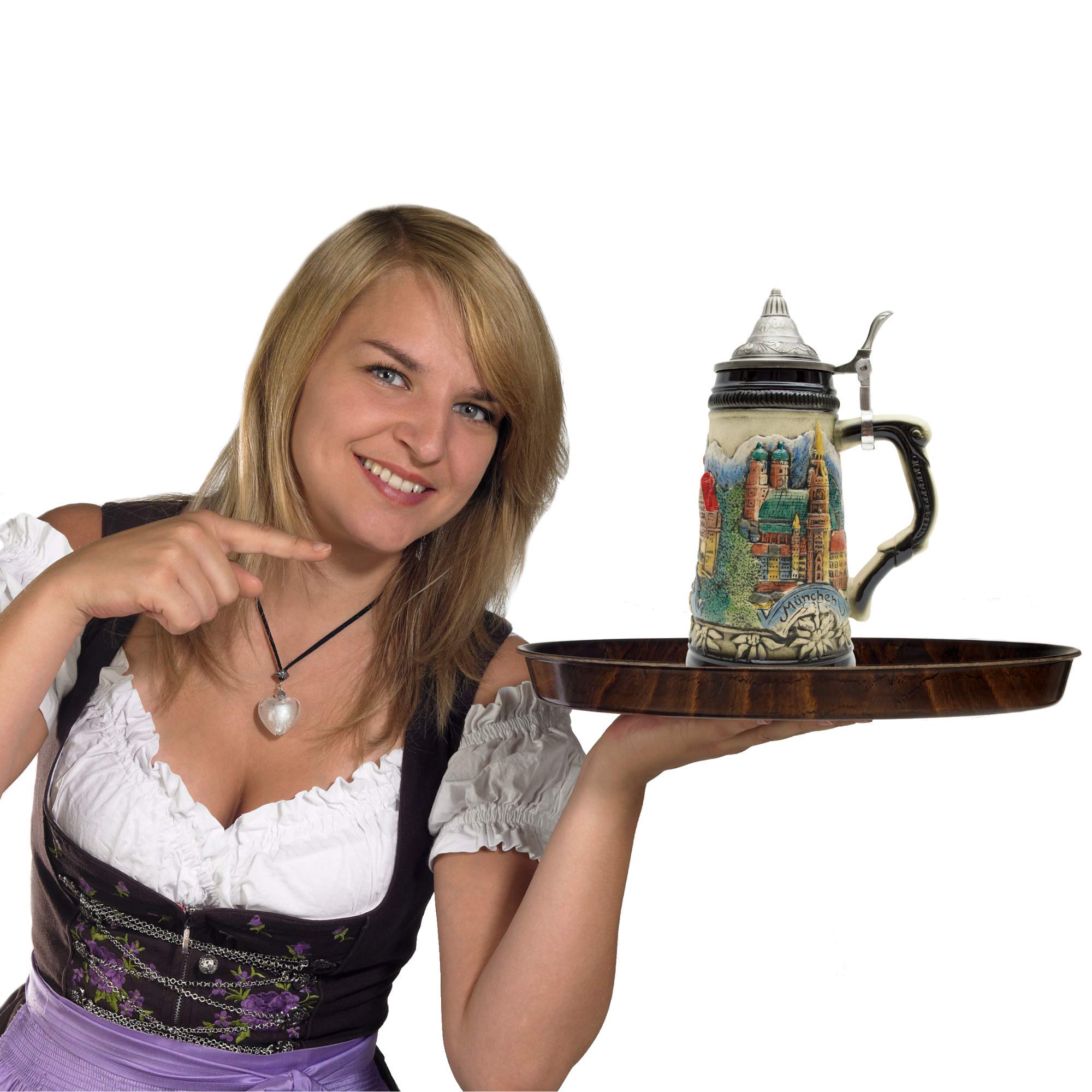 Authentic German Beer Stein 0.90 Liter - OktoberfestHaus Tankard with Alps Mountain Village & Castle Design, Lid Included | Perfect Gift for Beer Lovers, Oktoberfest Parties & Home Bar Decor | Durable Beer Mug for Men & Collectors