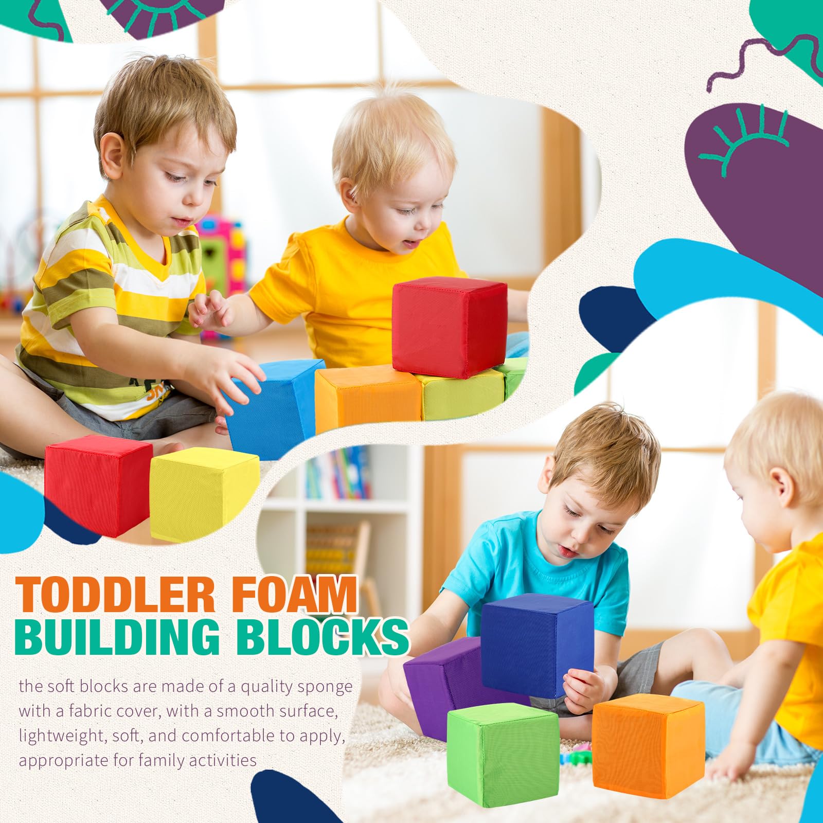 **Yilloog 24-Piece Large Foam Building Blocks for Toddlers - 4.72 Inch Soft Stacking & Climbing Blocks, Safe Play Cubes for Kids & Babies - Perfect for Indoor Play, Learning & Motor Skill Development**