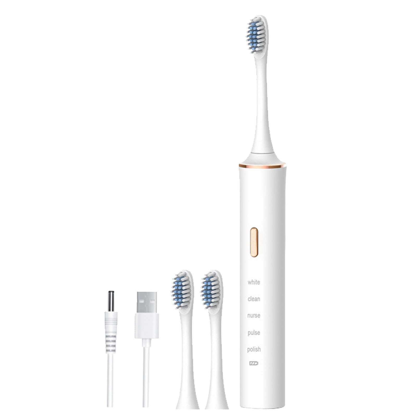 Electric Toothbrush with 2 Cleaning Modes & 5 Replacement Heads - Deep Cleaning, Teeth Whitening & Fresh Breath (White) - Perfect for Home, Travel & Oral Care Routine