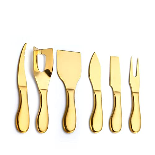Premium Stainless Steel Cheese Knife Set with Spreader & Fork - Elegant Gold Charcuterie Board Knives in Gift Case - Perfect for Wine Parties, Cheese Tasting & Charcuterie Platters