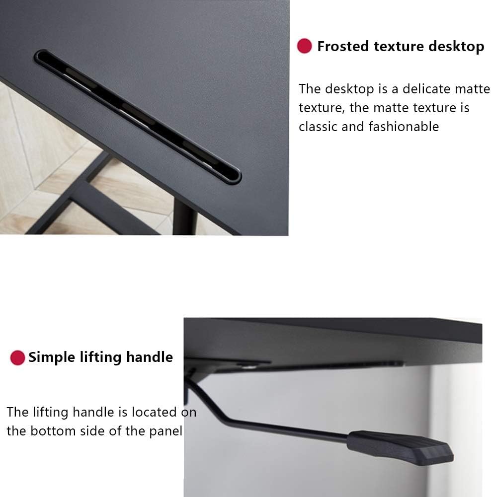 POCHY Adjustable Overbed Table - Portable Standing Desk with Wheels & Carbon Steel Frame, Height Adjustable for Laptop, Reading, or Eating in Bed - Perfect for Home Office, Hospital, or Dorm Room