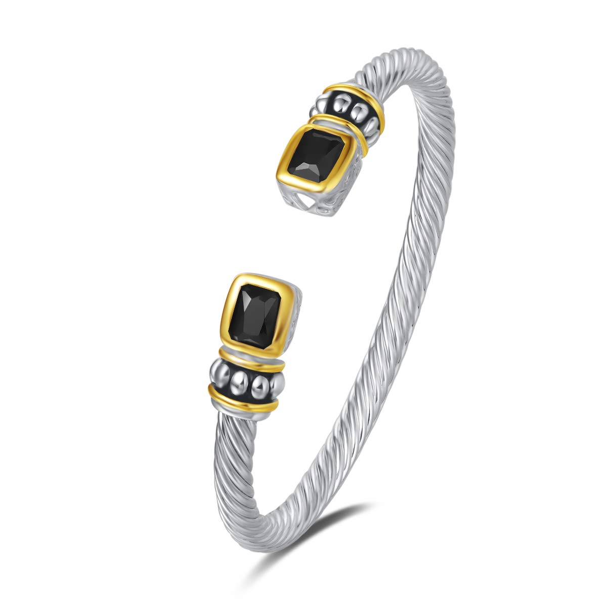 UNY Designer Inspired Jewelry - 6x8mm Radiant CZ Cable Wire Antique Bangle Bracelet for Women | Elegant & Beautiful Cubic Zirconia Jewelry for Parties, Weddings & Special Occasions