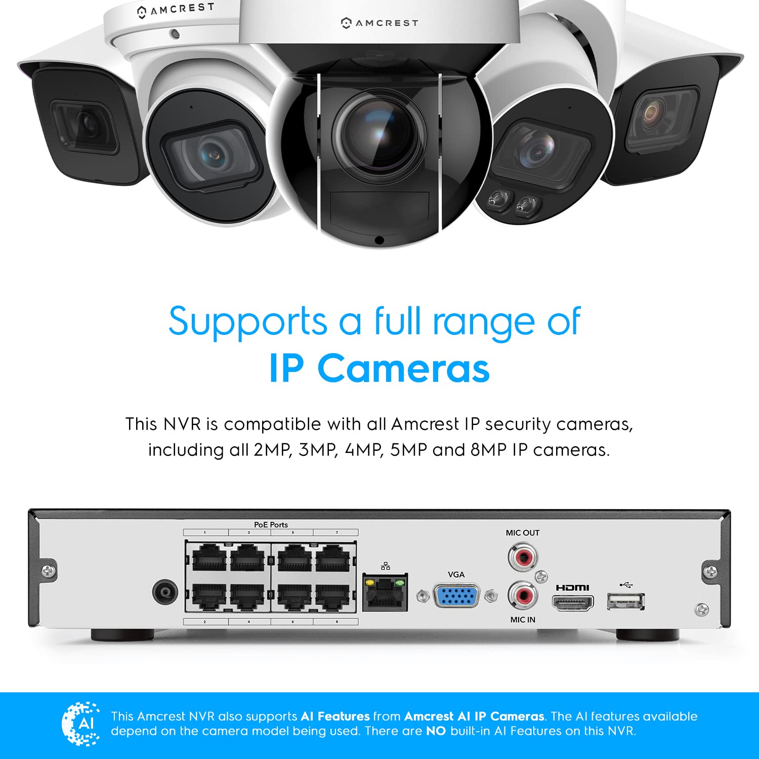 **Amcrest 4K 16CH 8-Port PoE NVR NV4116E-A2 – 16-Channel Network Video Recorder with 1TB HDD, Supports 8MP IP Cameras (1080p/3MP/4MP/5MP/8MP) – Ideal for Home Security & Business Surveillance**