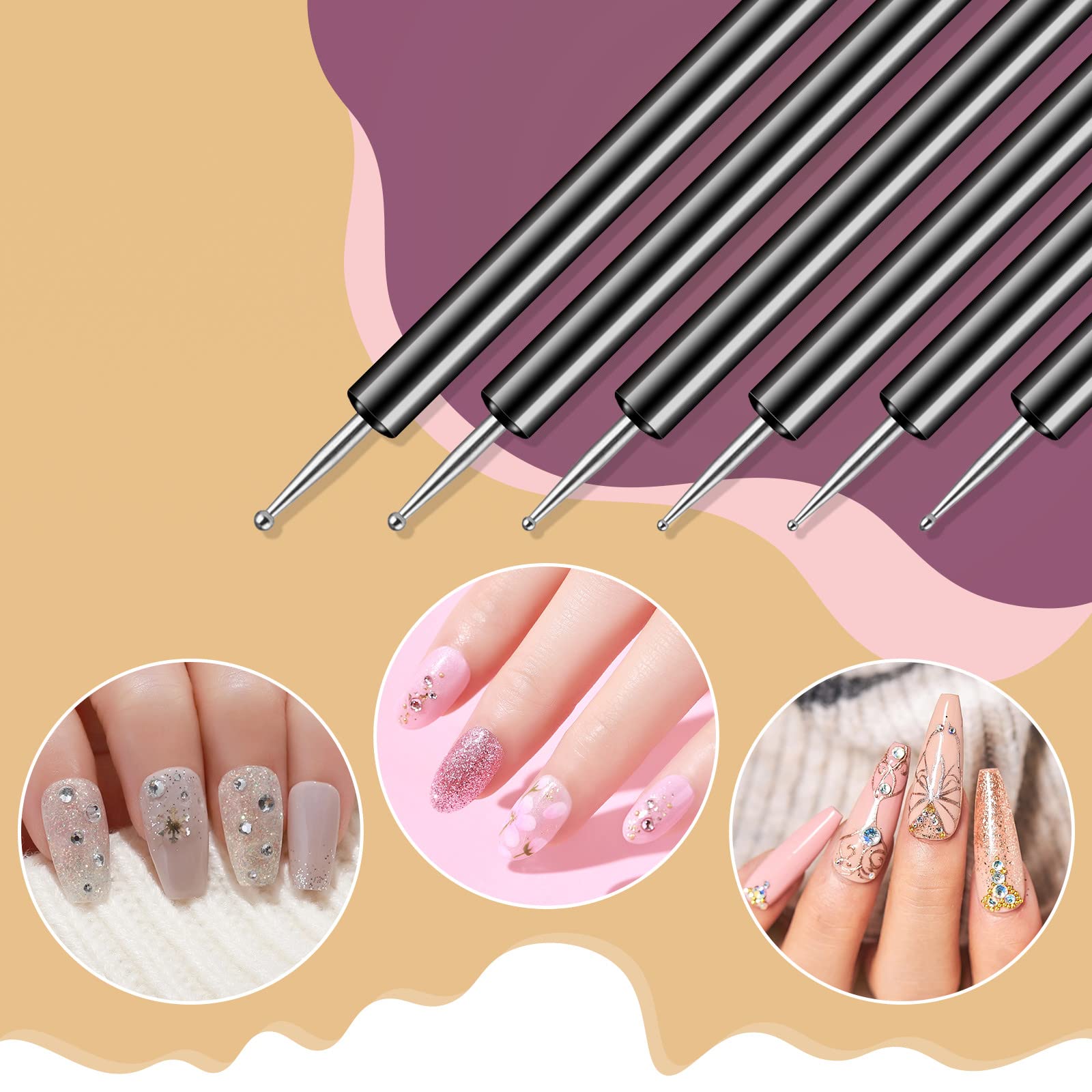 Artdone 6PCS Double-ended Nail Art Dotting Tools Kit - Professional Nail Design Brushes for Gel Polish, Liner & Detail Painting - Perfect for DIY Manicure, Nail Art Salon & Home Use