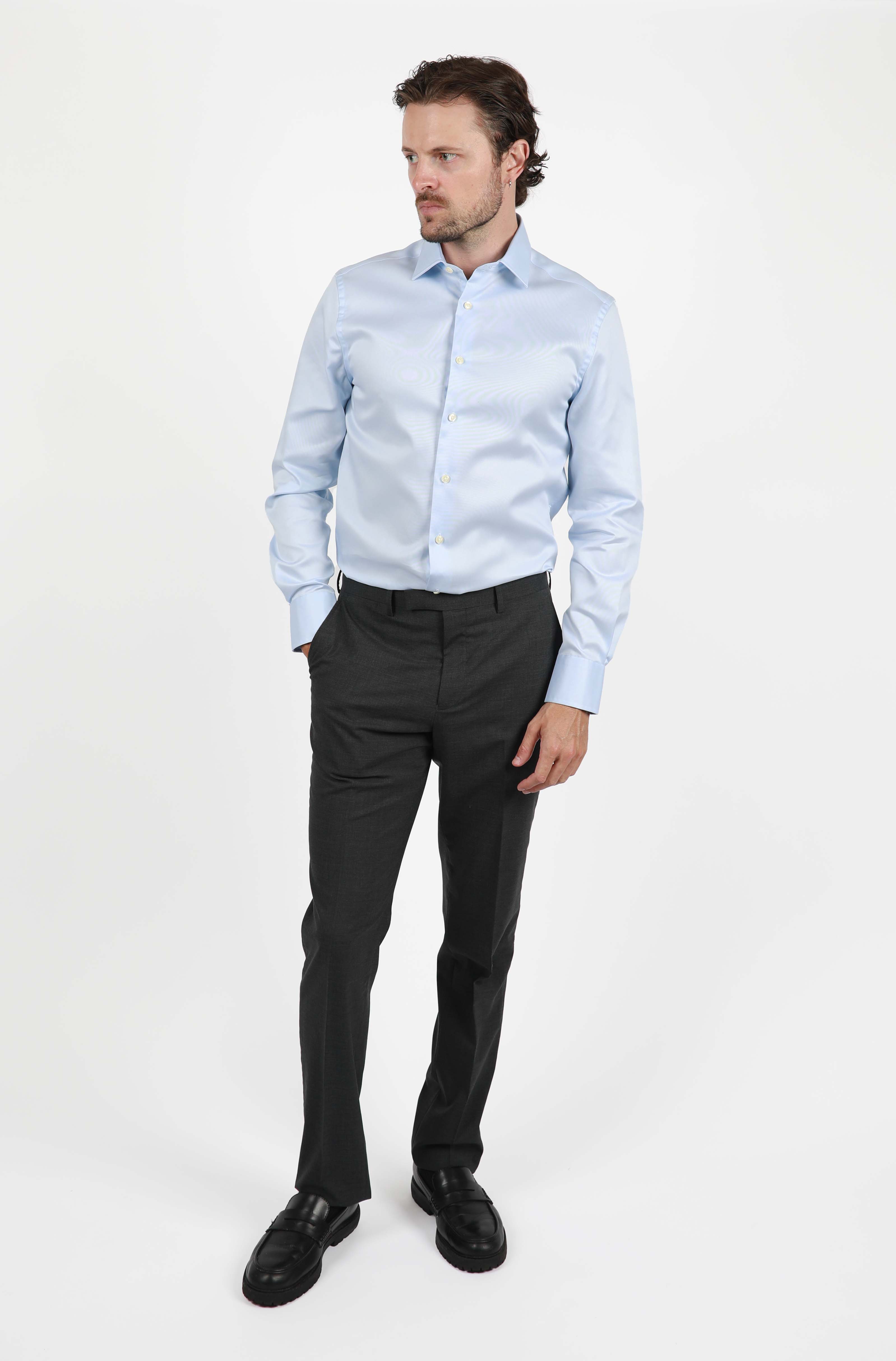 Blue Micro Twill Slim Fit Shirt for Men | Comfortable & Stylish Casual Wear for Office, Dating & Outdoor Activities