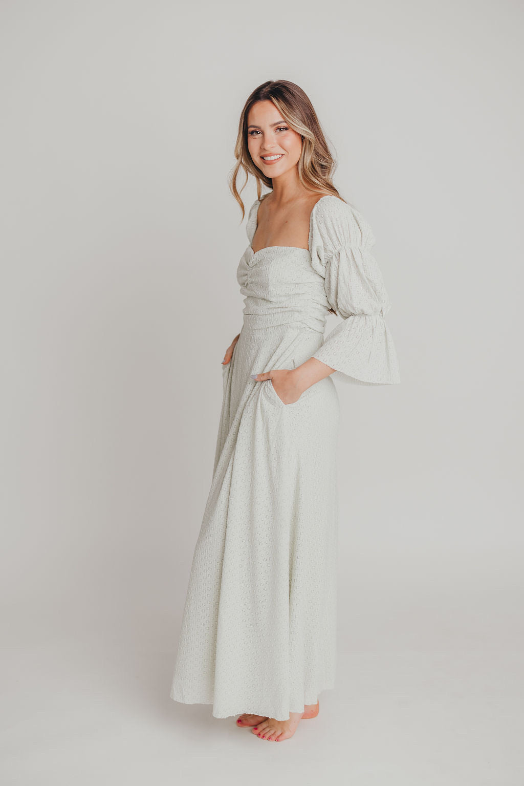Corrine Tiered Sleeve Maxi Dress with Pockets - Bump Friendly Maternity Dress, Inclusive Sizing (S-3XL) in Refreshing Mint Green | Perfect for Baby Showers, Beach Vacations & Summer Weddings