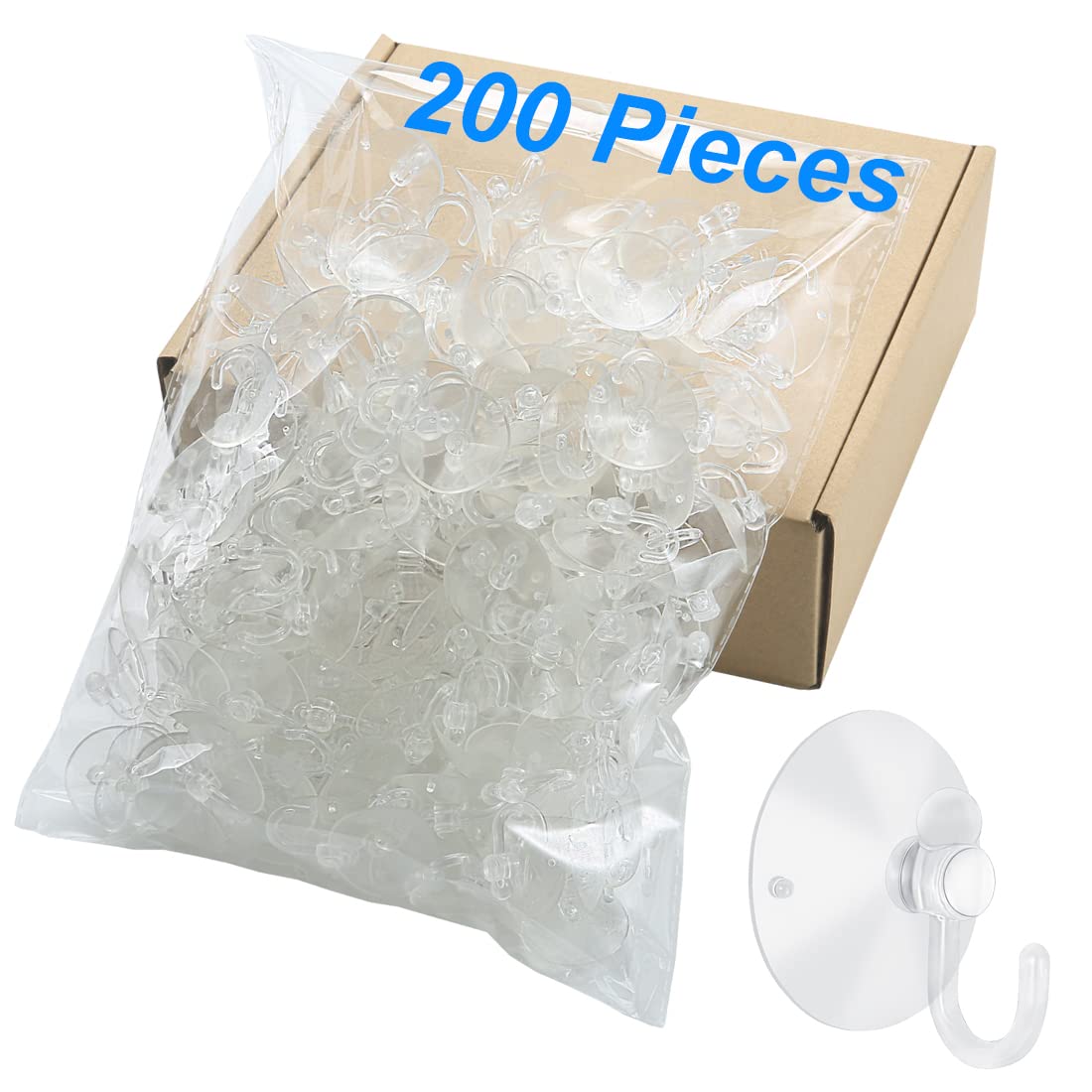 200-Piece Small Clear Plastic Suction Cups with Hooks (1.2 Inch) - Strong Adhesive for Glass, Windows, Walls - Perfect for Home, Bathroom, Kitchen Decor, Parties, Carnivals & Festive Events - Ideal for Hanging Decorations, Organizers & Shower Accessories