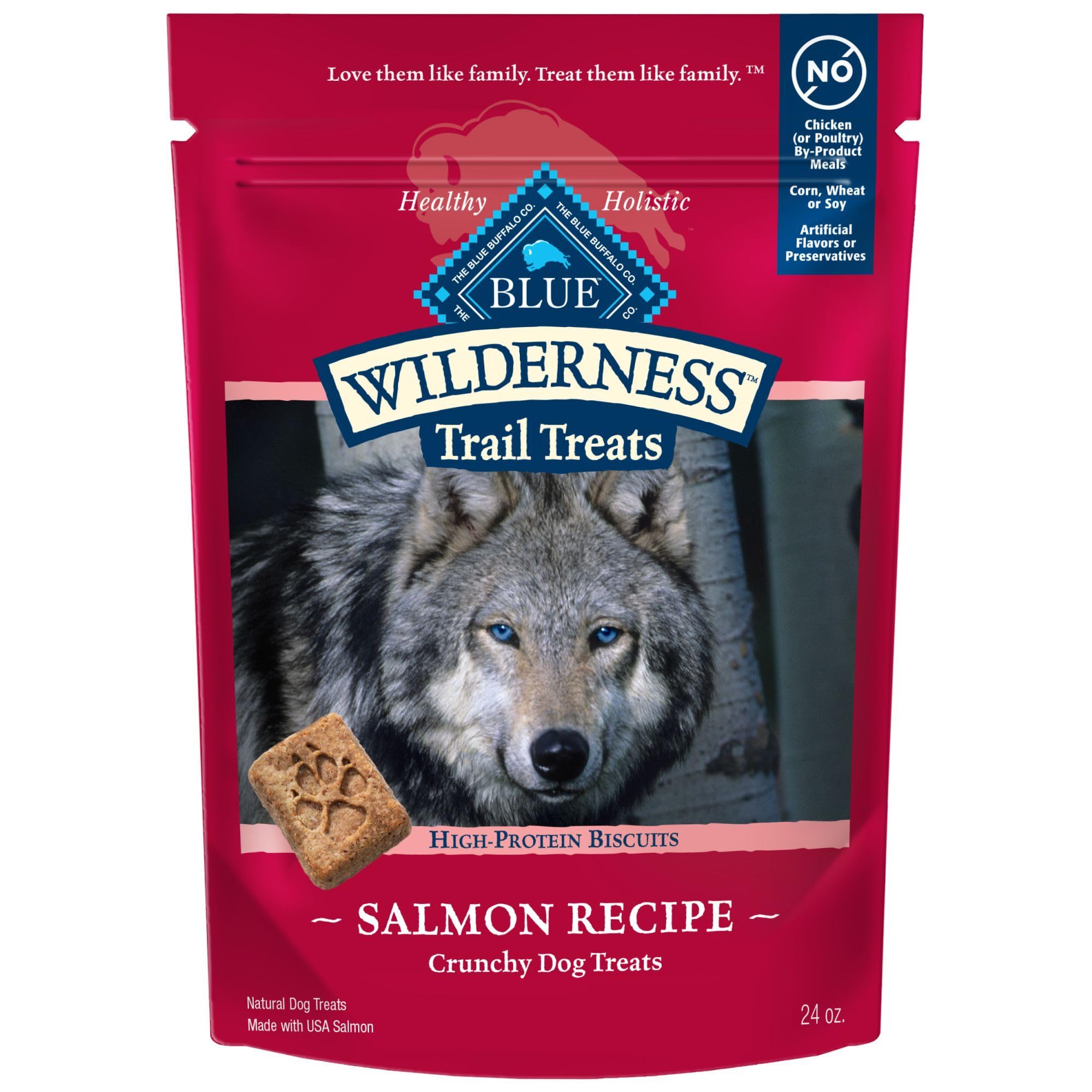 Blue Buffalo Wilderness Trail Treats Crunchy Grain-Free Dog Biscuits - High Protein Natural Salmon Recipe Dog Treats (24oz Bag) - Perfect for Training, Rewards & Outdoor Adventures