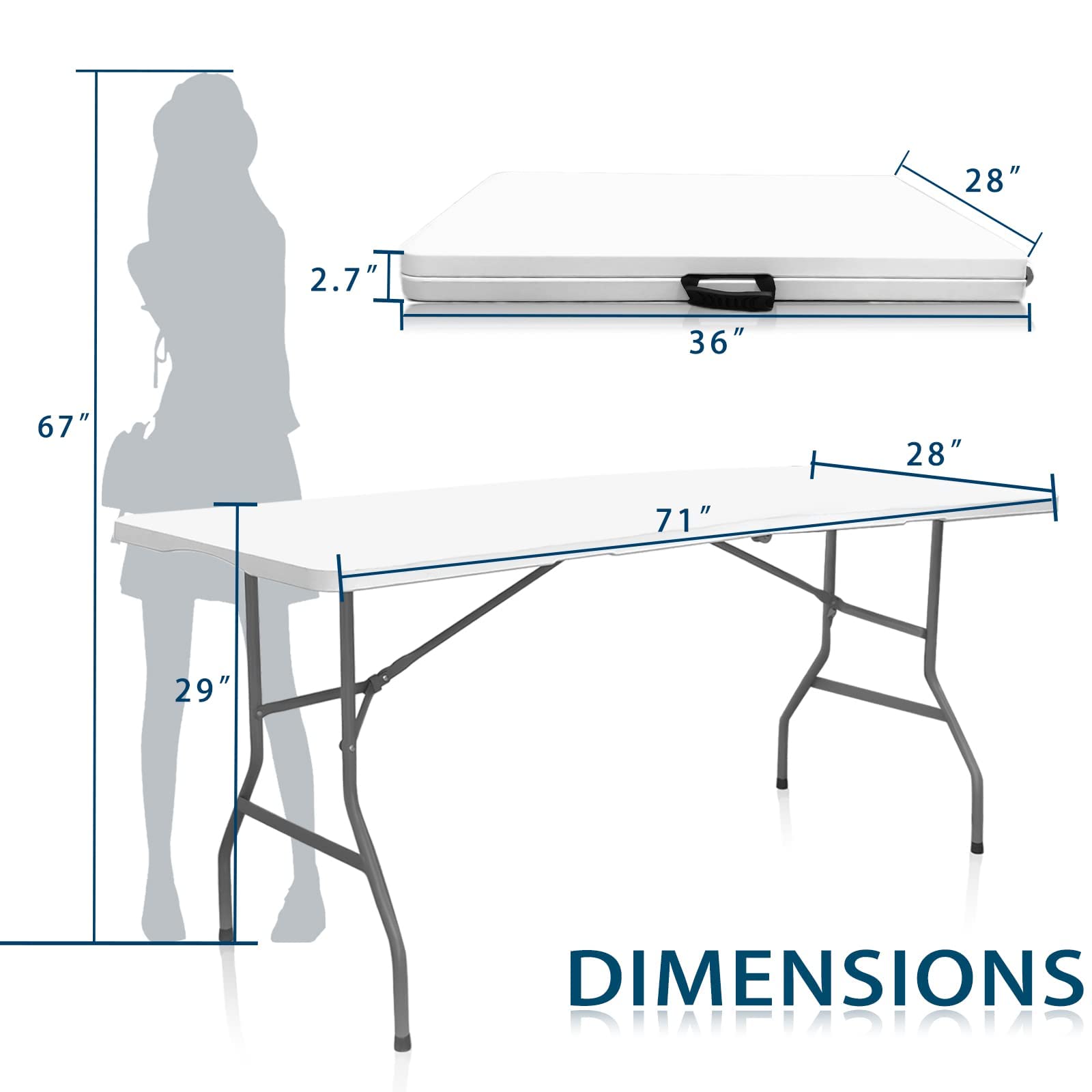 6 FT Plastic Folding Table - Portable Lightweight Granite White Table for Dining, Parties, Picnics & Camping | Indoor & Outdoor Use for Home, Office & Events