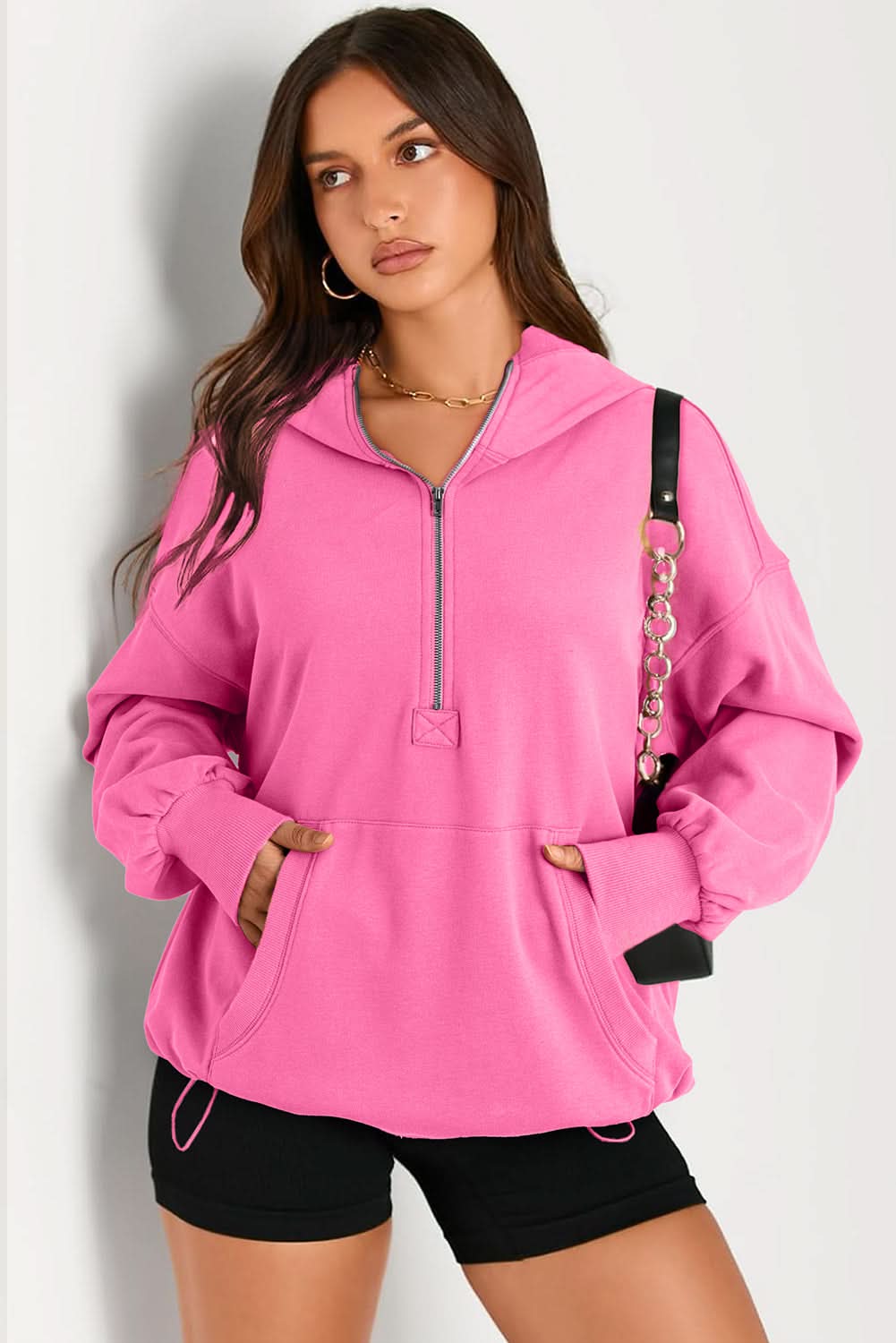Bonbon Oversized Half Zip Hoodie for Women - Cozy Fleece Pullover Sweatshirt for Casual Wear, Loungewear & Outdoor Activities