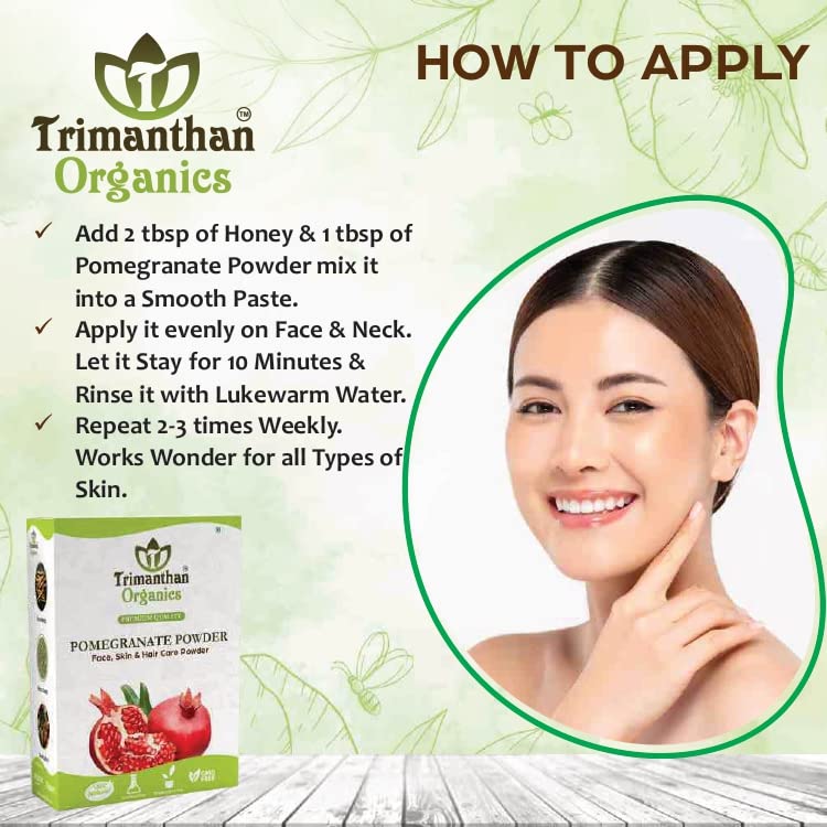 TRIMANTHAN ORGANICS 100% Pure Pomegranate Powder for Hair Growth & Skin Care - Natural Face Mask, Anti-Aging Treatment (100g) | DIY Beauty Recipes, Organic Skincare Routine, Vegan Hair Treatment