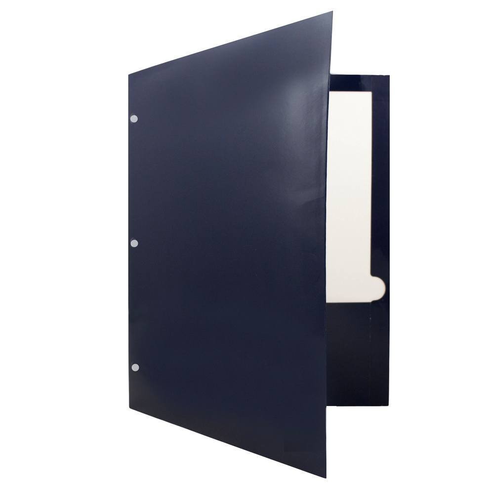 Laminated 3 Hole Punch School Folders - Navy Blue for Office & Classroom