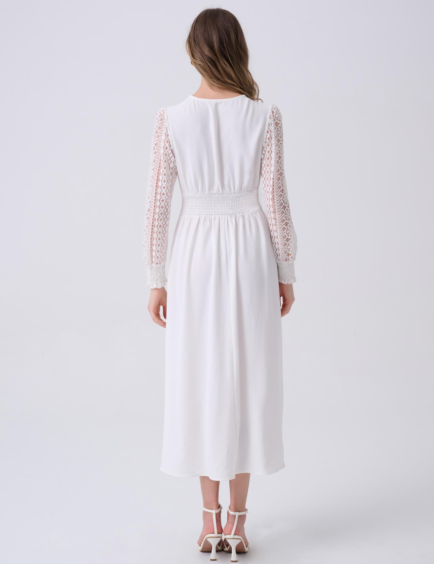 Elegant Lace Long Sleeve Maxi Dress for Women - V Neck Semi Formal Church & Wedding Guest Dress with Pockets | Perfect for Spring Weddings, Church Events & Special Occasions