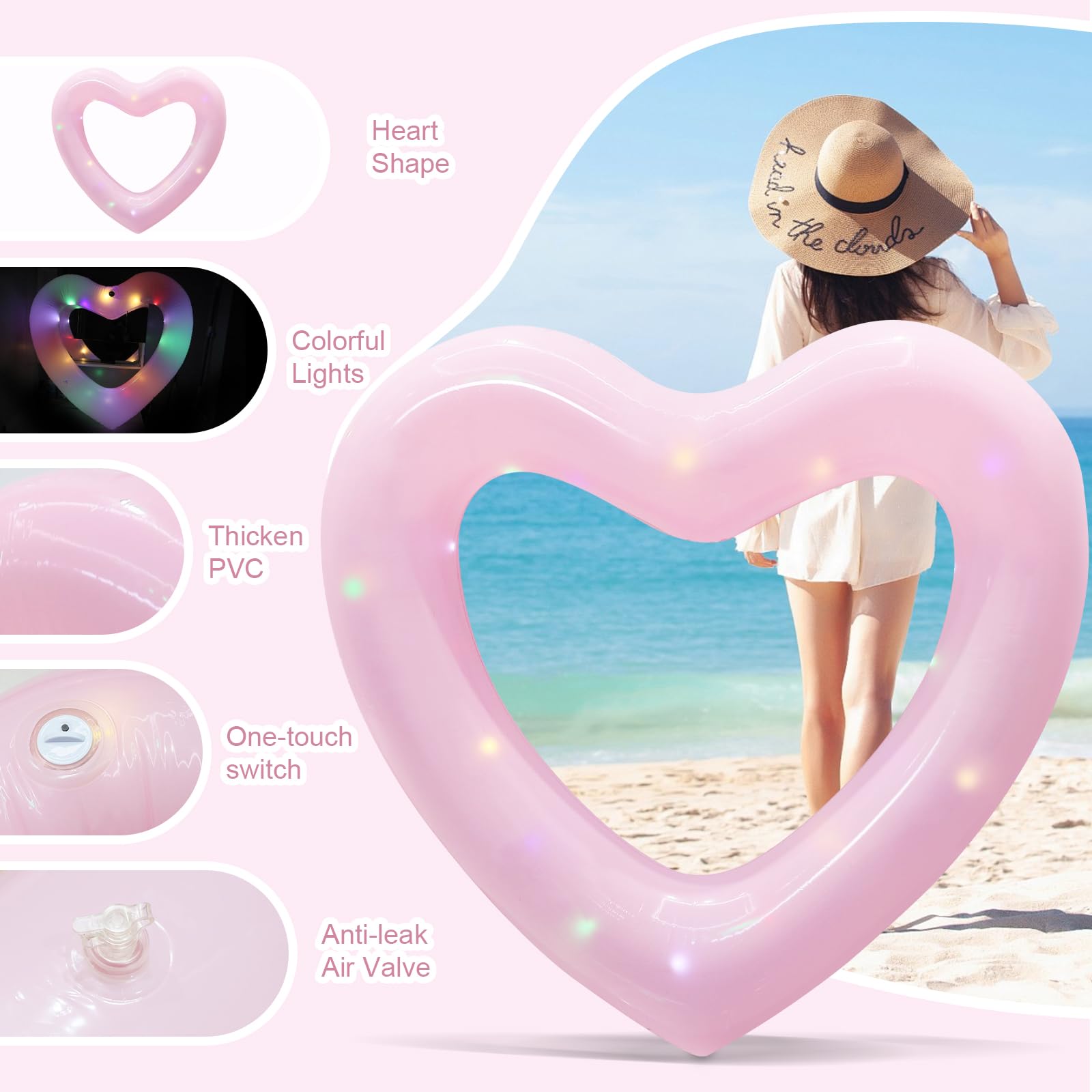 Inflatable Heart Pool Float - Sweet Love Swim Ring Lounger Tube for Summer Water Fun, Beach Party Toys for Kids & Adults - Perfect for Pool Parties, Beach Vacations and Romantic Getaways