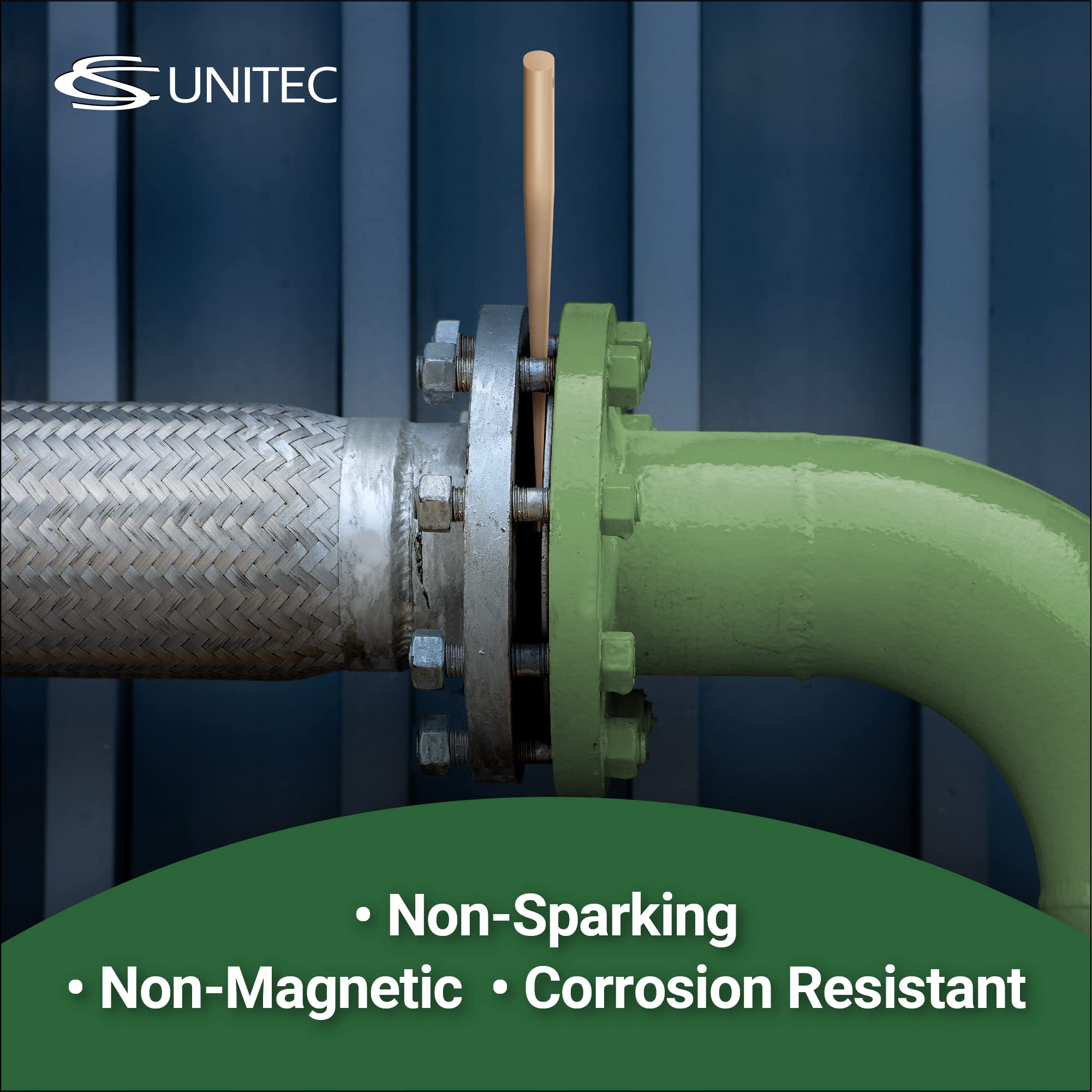 Non-Sparking Copper Beryllium Banana Flange Wedge with Lanyard Hole - Explosion-Proof Pipefitting Tool for Oil & Gas, Chemical Plants | CS Unitec | Welding & Maintenance Safety Equipment