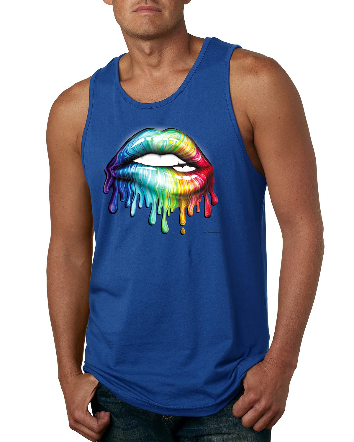 Wild Bobby Colorful Neon Rainbow Biting Lips Graphic Tank Top for Men | Trendy Pop Culture Tee | Perfect for Music Festivals, Parties & Summer Outfits