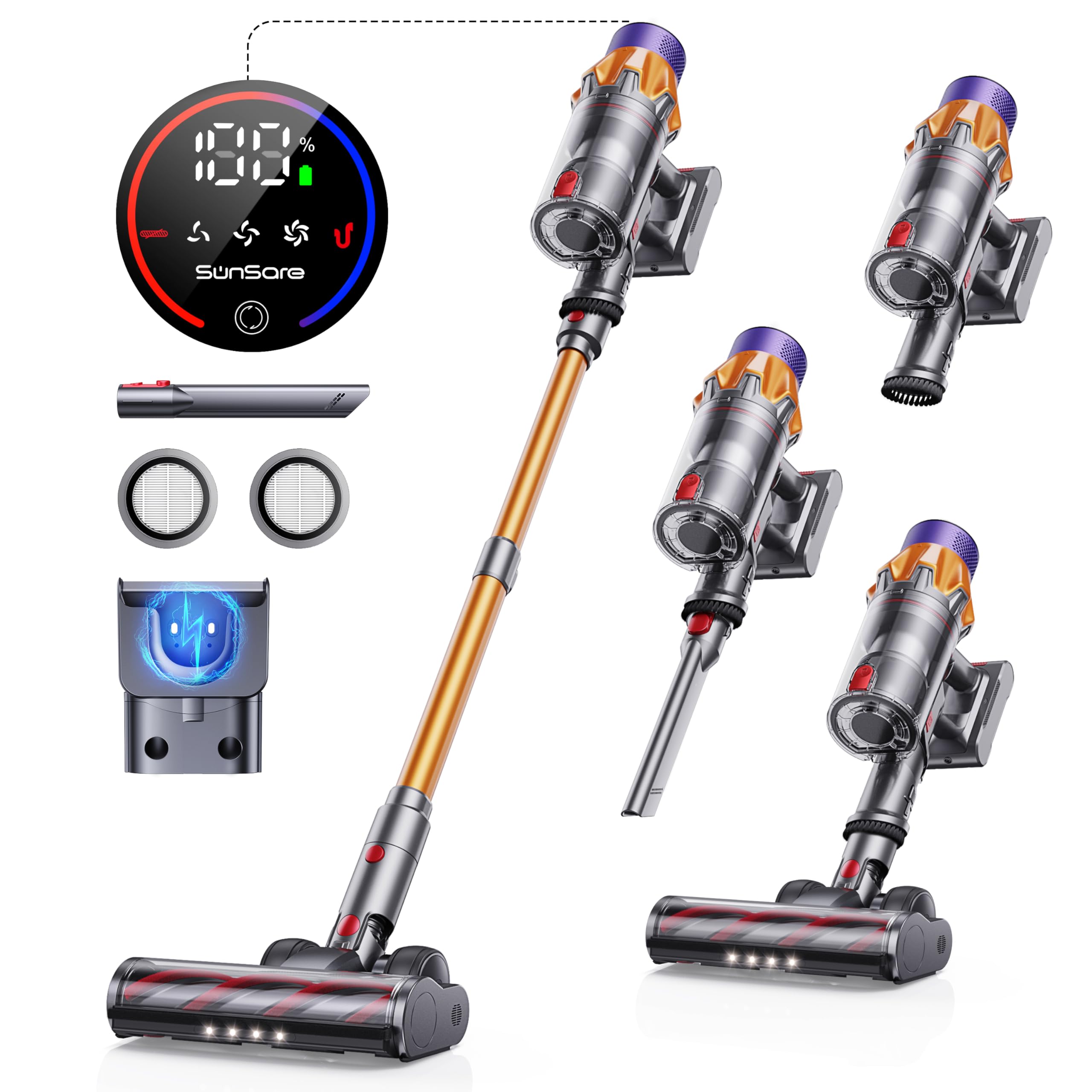 Powerful 550W 45Kpa Cordless Vacuum Cleaner with Touch Screen - 60 Min Runtime, Wall Mount Charging & Self-Standing Design - 1.5L Dust Cup for Pet Hair, Carpets & Hardwood Floors - Perfect for Home Cleaning & Quick Pickups