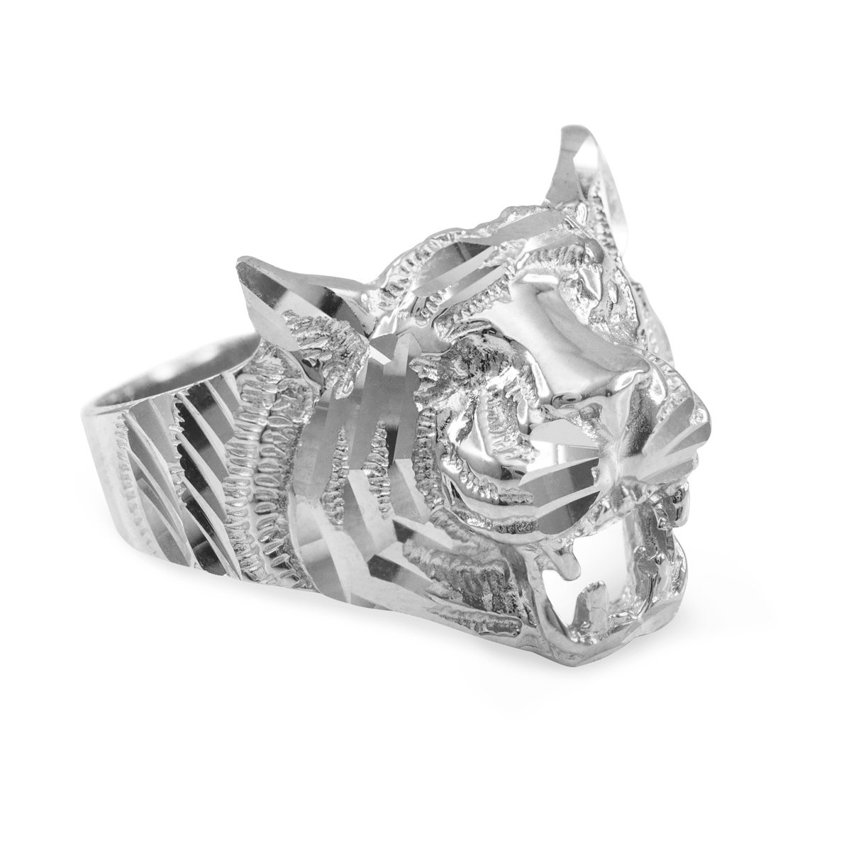 14K White Gold High Polish Tiger Ring for Women - Elegant Statement Jewelry for Parties, Weddings & Everyday Wear