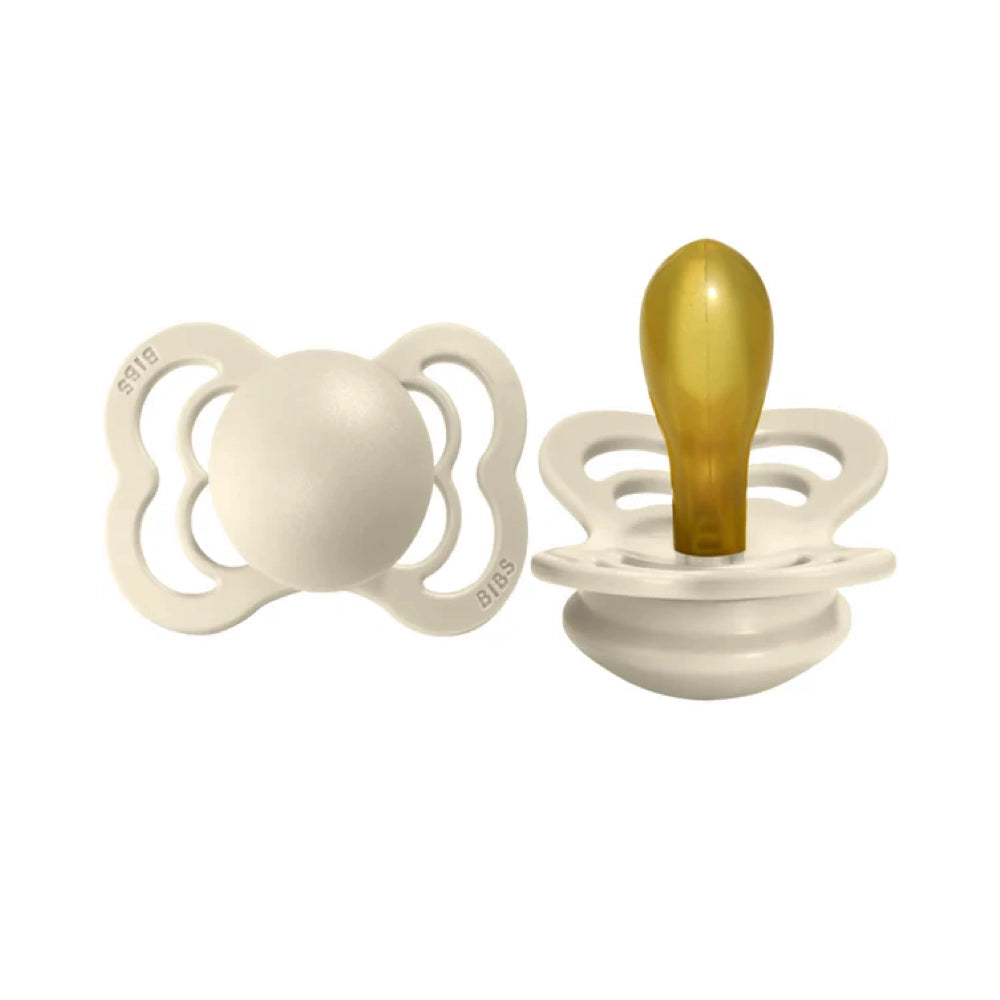 Natural Rubber Latex Pacifier - Bibs Supreme Collection (2-Pack, Ivory) - Soothing Teething Relief for Babies & Toddlers - Perfect for Daycare, Travel & Home Use
