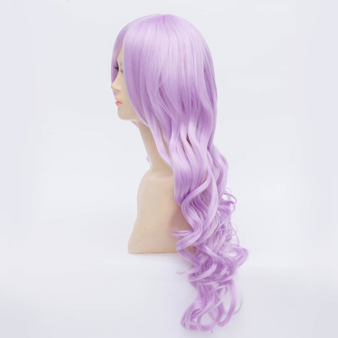 Lavender Purple Synthetic Long Wavy Curly Women's Wig with Bangs - Perfect for Cosplay, Halloween, Parties & Daily Fashion Styling