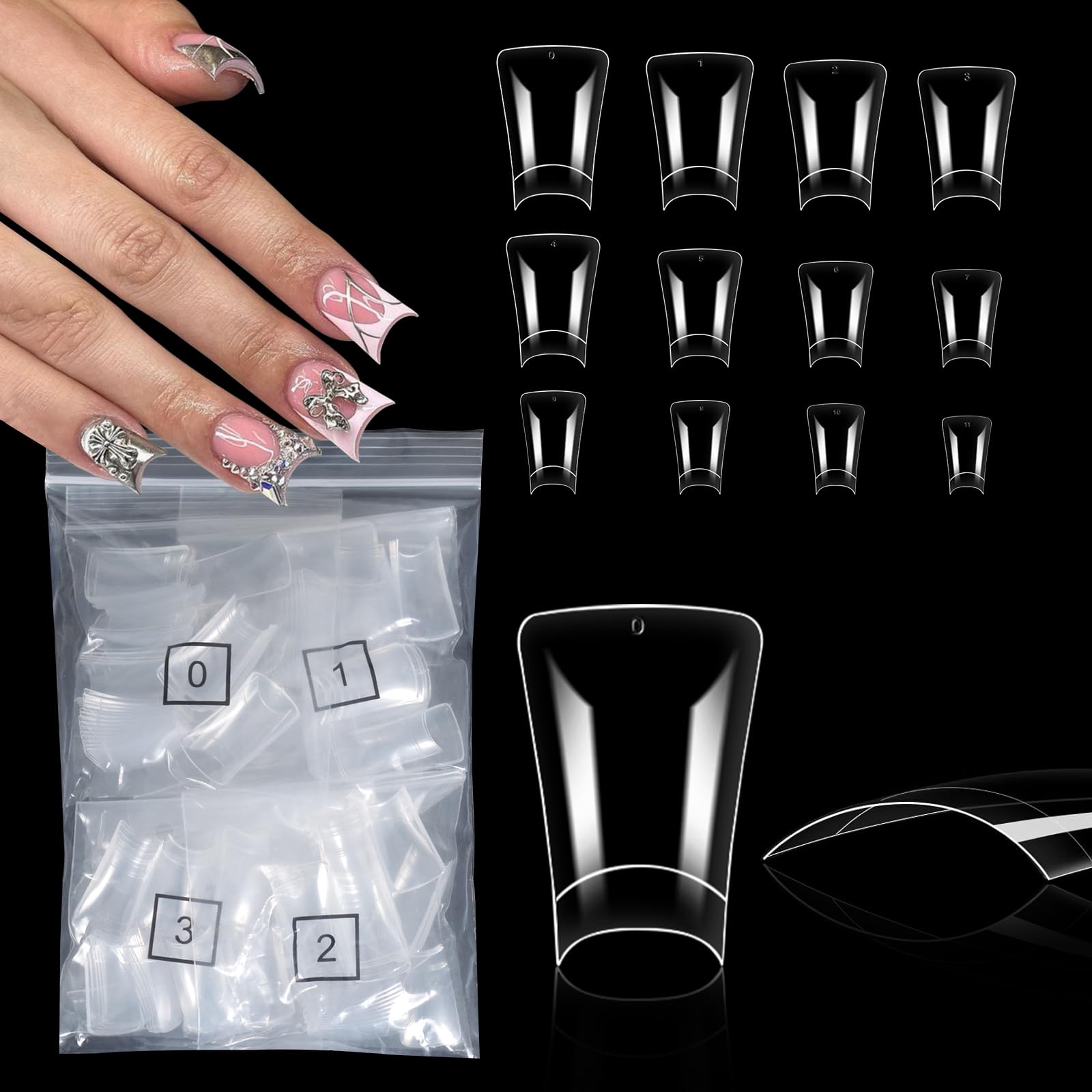 SIUSIO 600pcs Medium Length Clear Duck Nail Tips - 12 Sizes Half Cover Wide French False Nails for Acrylic Extensions | Perfect for Salon Professionals & DIY Manicures at Home