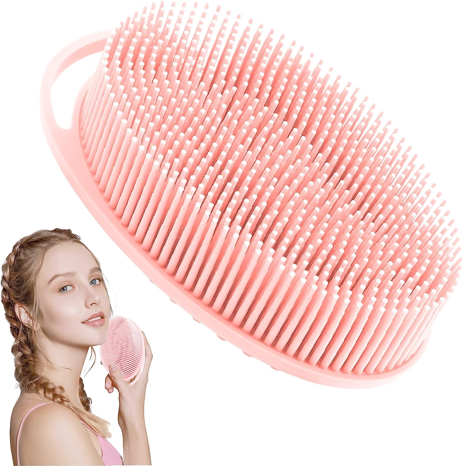 INOVERA Silicone Bath Brush with Handle - Soft Exfoliating Body Scrubber for Shower & Bath, Gentle Skin Cleansing Brush (Rose Gold) | Perfect for Spa Day, Back Scrubbing & Luxury Bath Time Relaxation