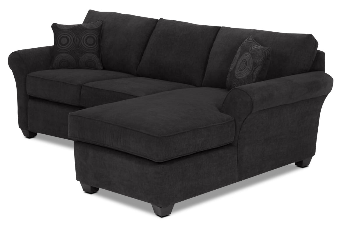 Althea 2-Piece Sectional Sofa with Right Facing Chaise Lounge - Modern Black Fabric Living Room Furniture for Small Spaces & Apartments