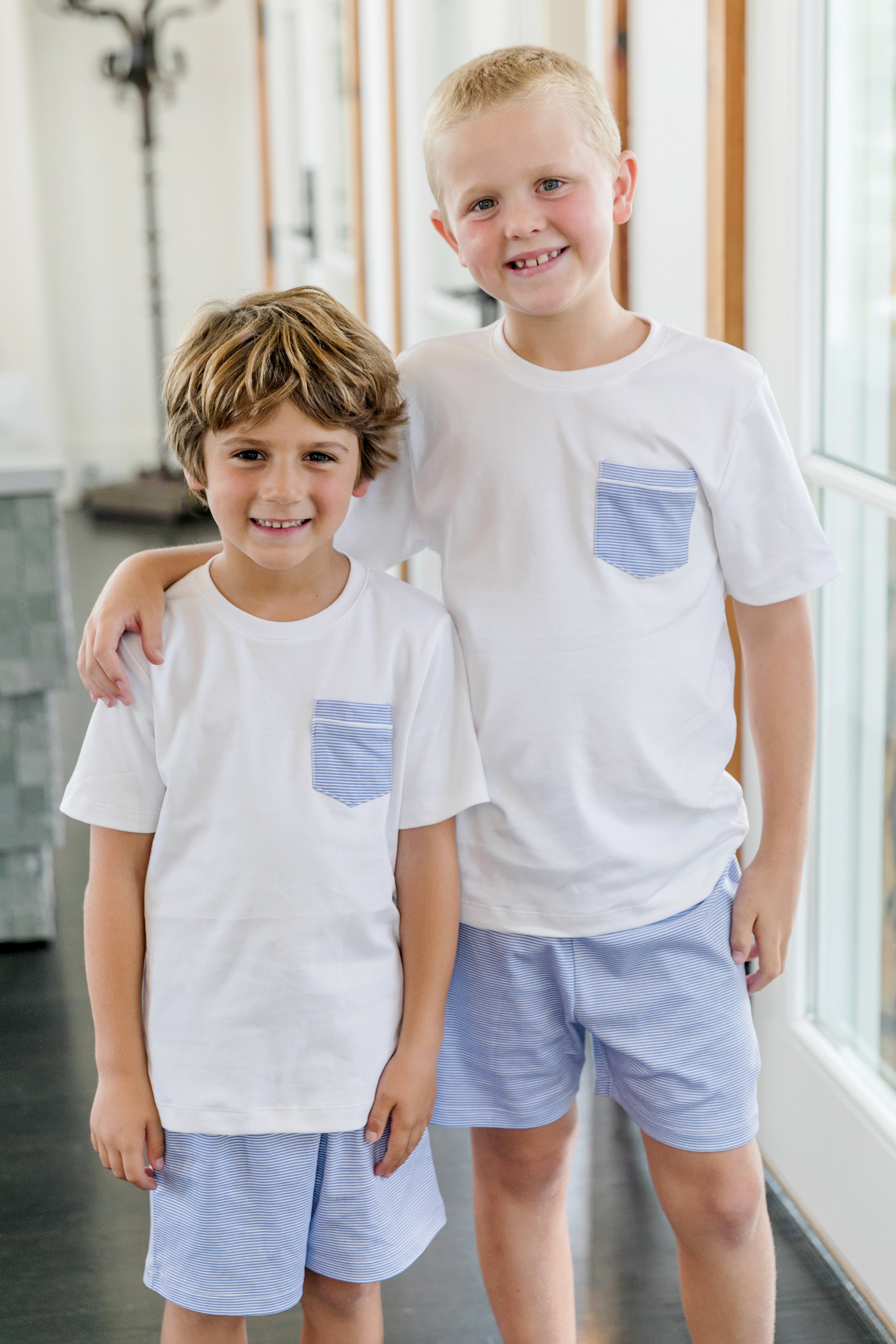 Charles Boys' Short Set - Blue Stripes | Comfortable Cotton Summer Outfit for Kids | Perfect for Playdates, Beach Trips & Outdoor Activities