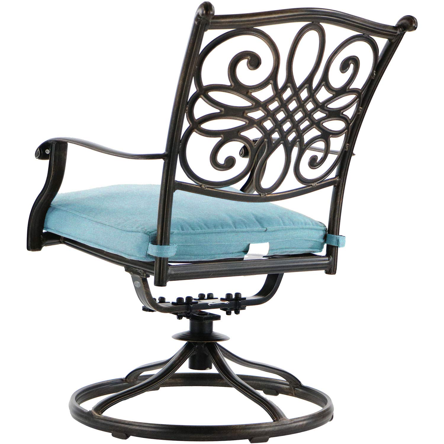 Hanover Monaco 5-Piece Outdoor Patio Set with 4 Blue Cushioned Swivel Rocker Chairs & 51