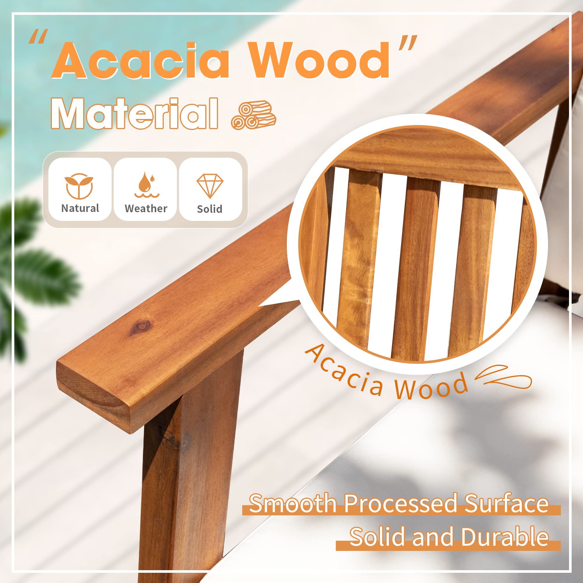 Devoko 3-Piece Acacia Wood Patio Furniture Set with Table & Cushions - Outdoor Conversation Seating for Porch, Balcony, Deck, Backyard - Beige - Perfect for Relaxing, Entertaining & Outdoor Dining
