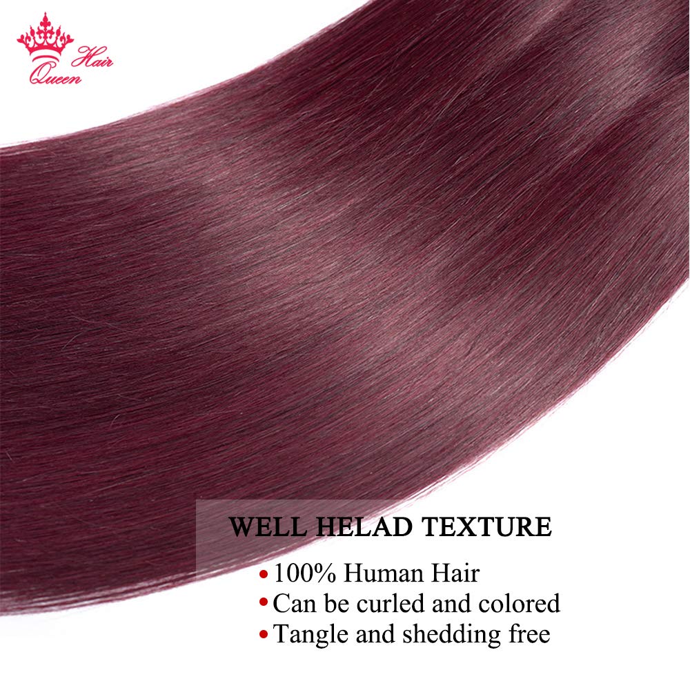 99J Burgundy Wine Red 100% Unprocessed Brazilian Virgin Human Hair Weft Extensions - 24 Inches Straight Hair Bundles for Weaving & Styling | Perfect for Daily Wear, Parties & Special Occasions