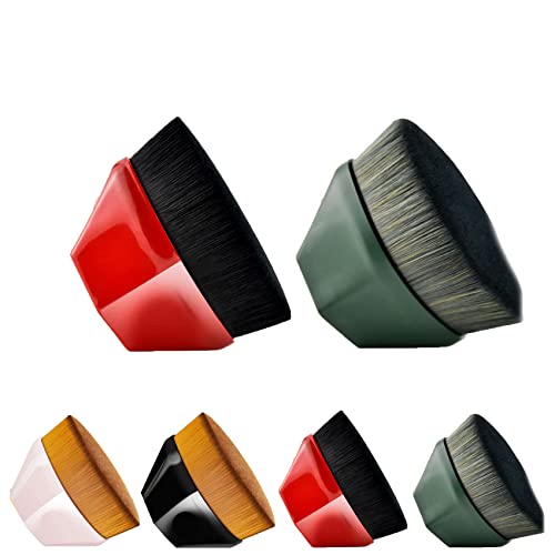 2 Pcs Flat Top Kabuki Foundation Makeup Brush Set for Liquid & Powder, Professional Momma Brush for Flawless Base Application - Green & Red - Perfect for Daily Makeup & Travel