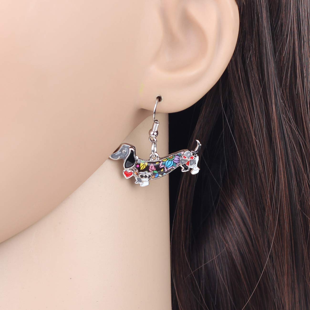 BONSNY Enamel Dachshund Dog Earrings for Women - Funny Pet Jewelry Gift for Dog Lovers