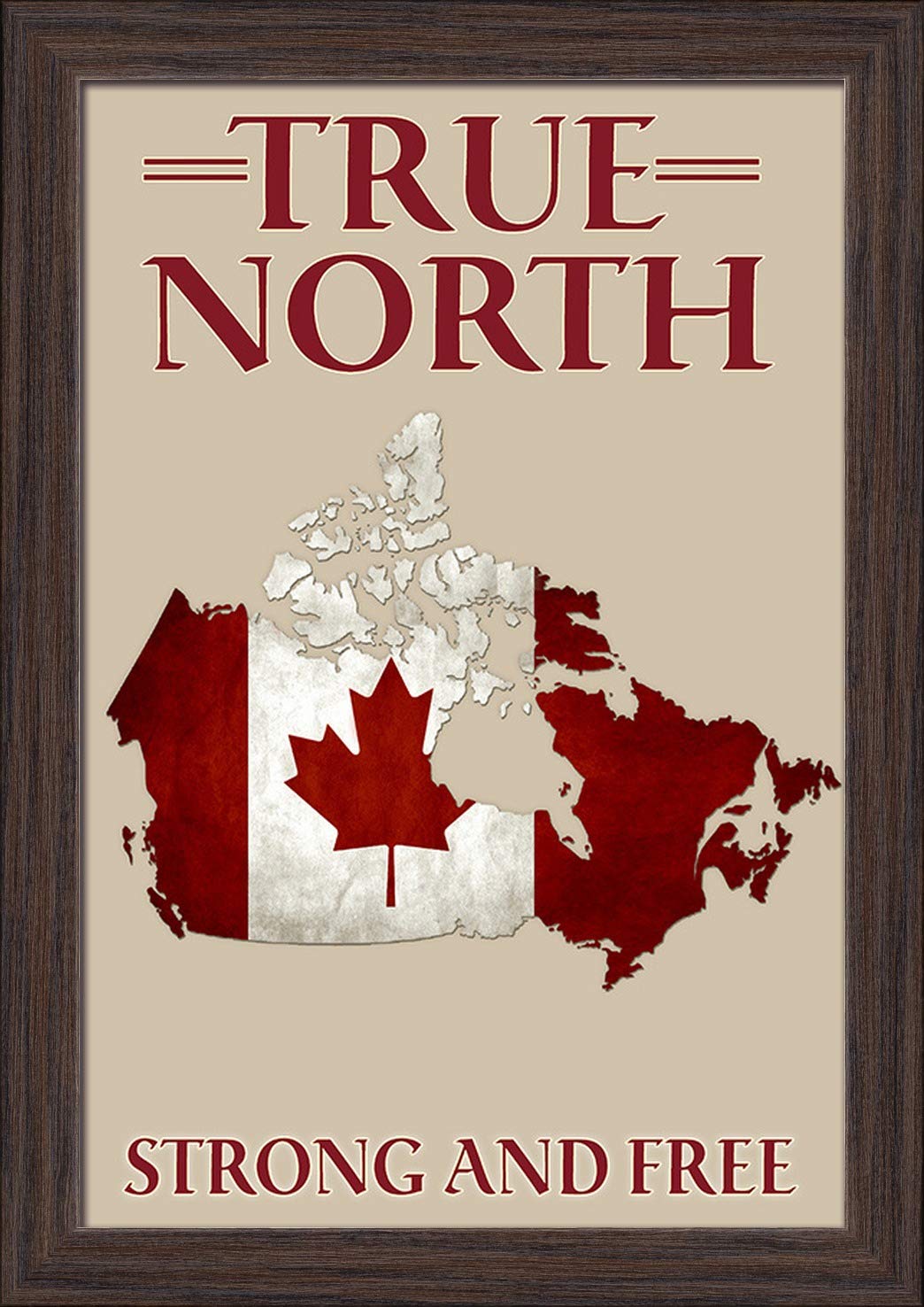 Canada True North 12x18 Giclee Fine Art Print in Recycled Wood Frame - Espresso Brown - Perfect for Home Decor, Office Wall Art & Gift Giving