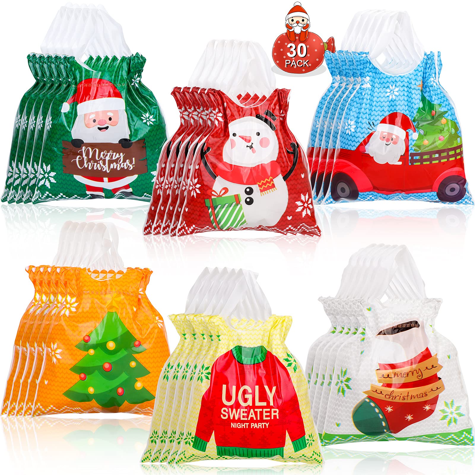 Zayvor 30 Pack Christmas Drawstring Gift Bags - Festive Holiday Treat Pouches for Candy, Party Favors & Decorations | Perfect for Xmas Wrapping, Goodie Bags & Seasonal Celebrations