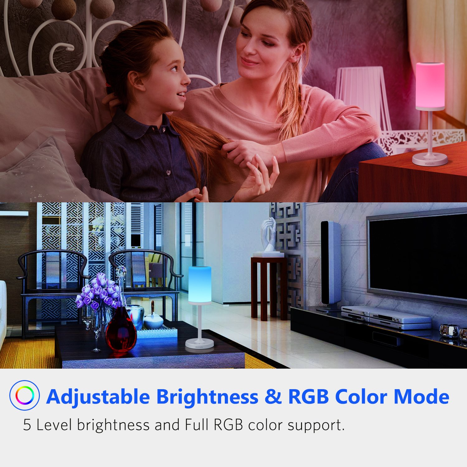 Marrado Bluetooth Speaker with Bedside Lamp - Smart Touch Control, Rechargeable LED Night Light for Bedroom & Living Room - Dimmable Warm White & Color Changing Mood Light - Perfect for Relaxation, Reading & Ambient Lighting