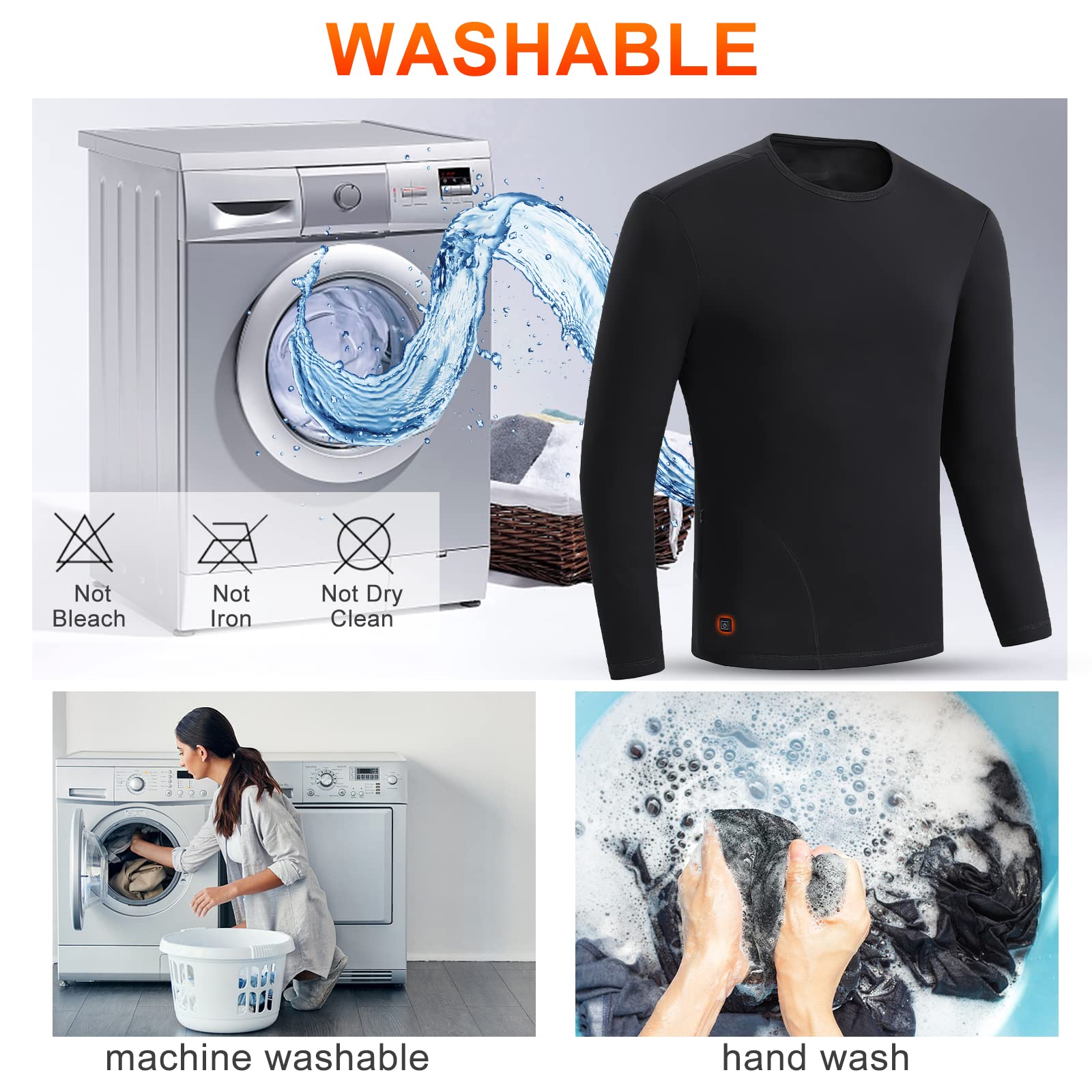 Electric Heated Thermal Shirt for Men & Women - Fleece Lined Long Sleeve Underwear for Cold Weather (Black, Small) | Perfect for Winter Sports, Outdoor Work & Extreme Cold Conditions